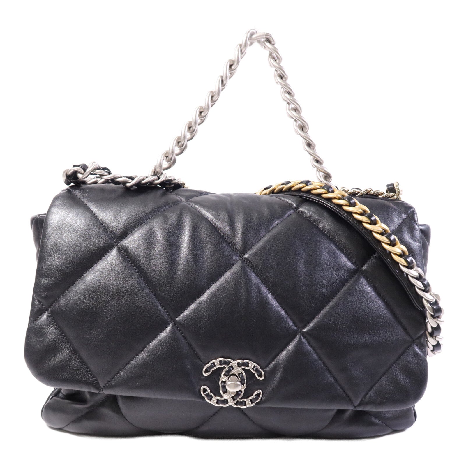 CHANEL 羊皮皮革Chanel 19 Large鏈帶手挽肩背兩用袋