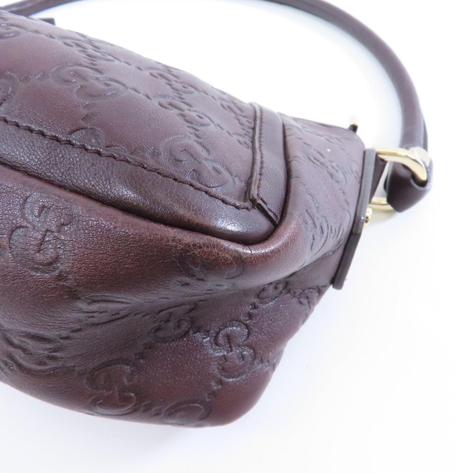 GUCCI 牛皮皮革Handbag金扣手挽袋啡色