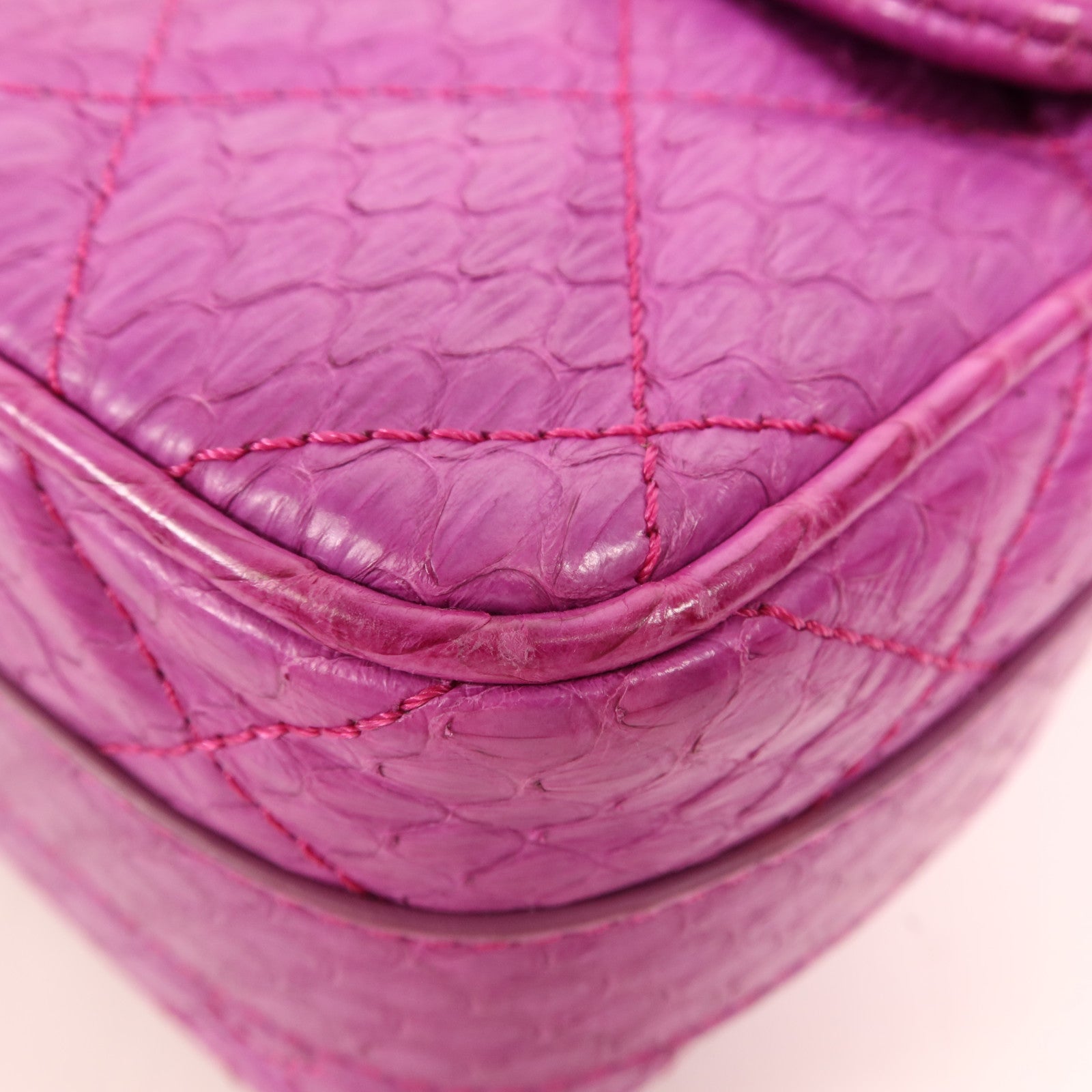 CHANEL 蛇皮皮革Shoulder Bag銀扣手挽肩背兩用袋