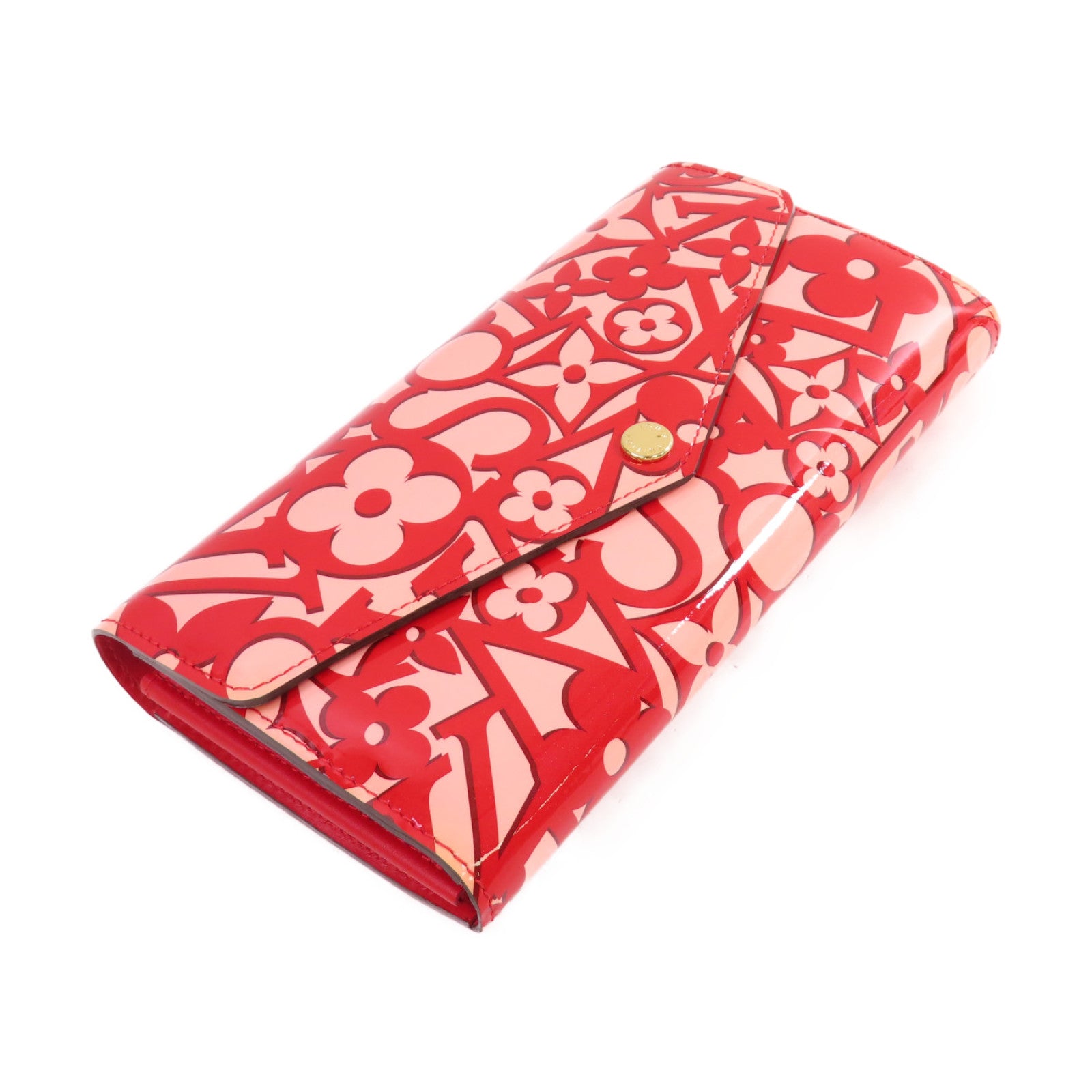 LOUIS VUITTON Vernis Sweet Monogram Portefeuille Sarah金扣長錢包紅色/粉紅色