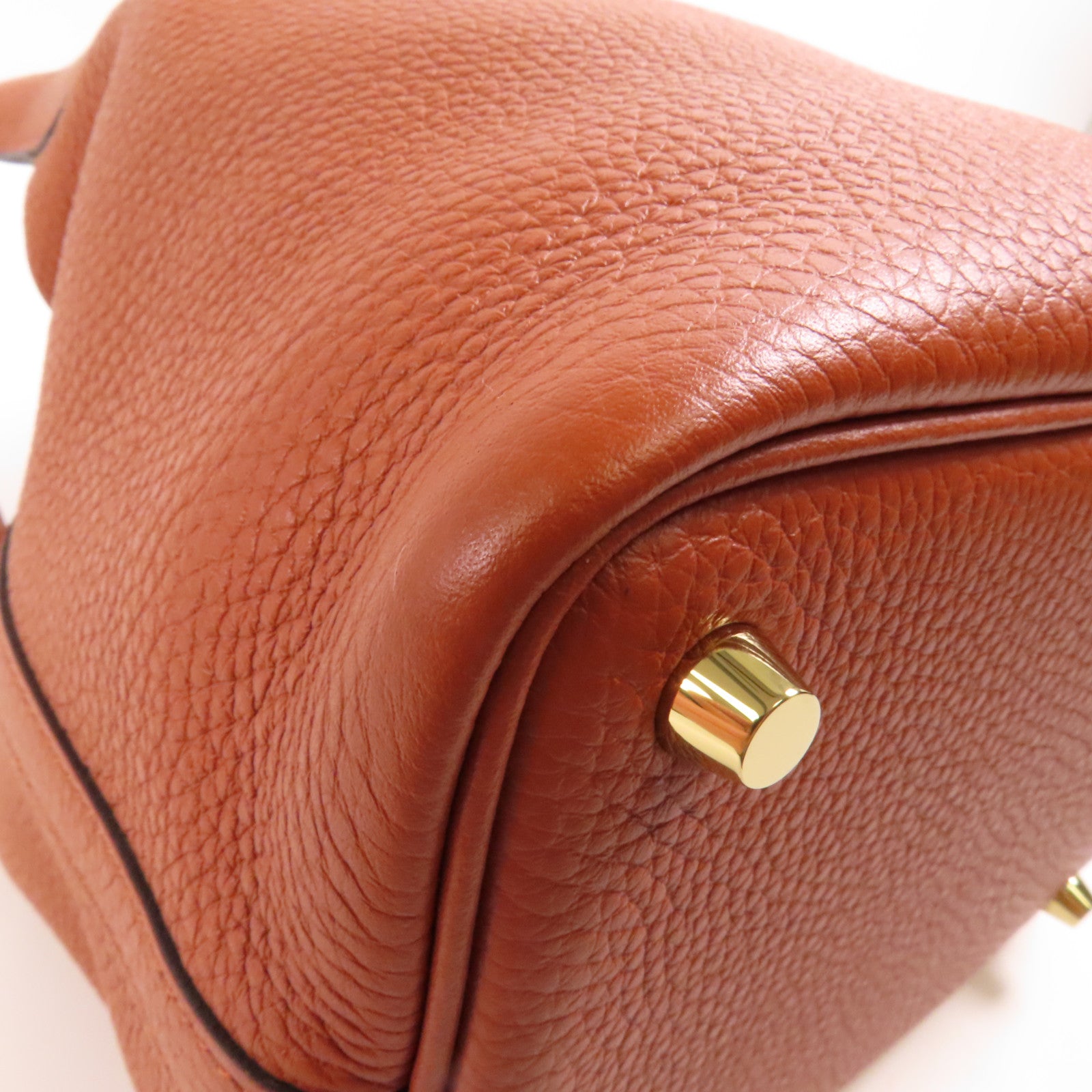 HERMES Clemence皮革Picotin PM金扣手挽袋Cuivre