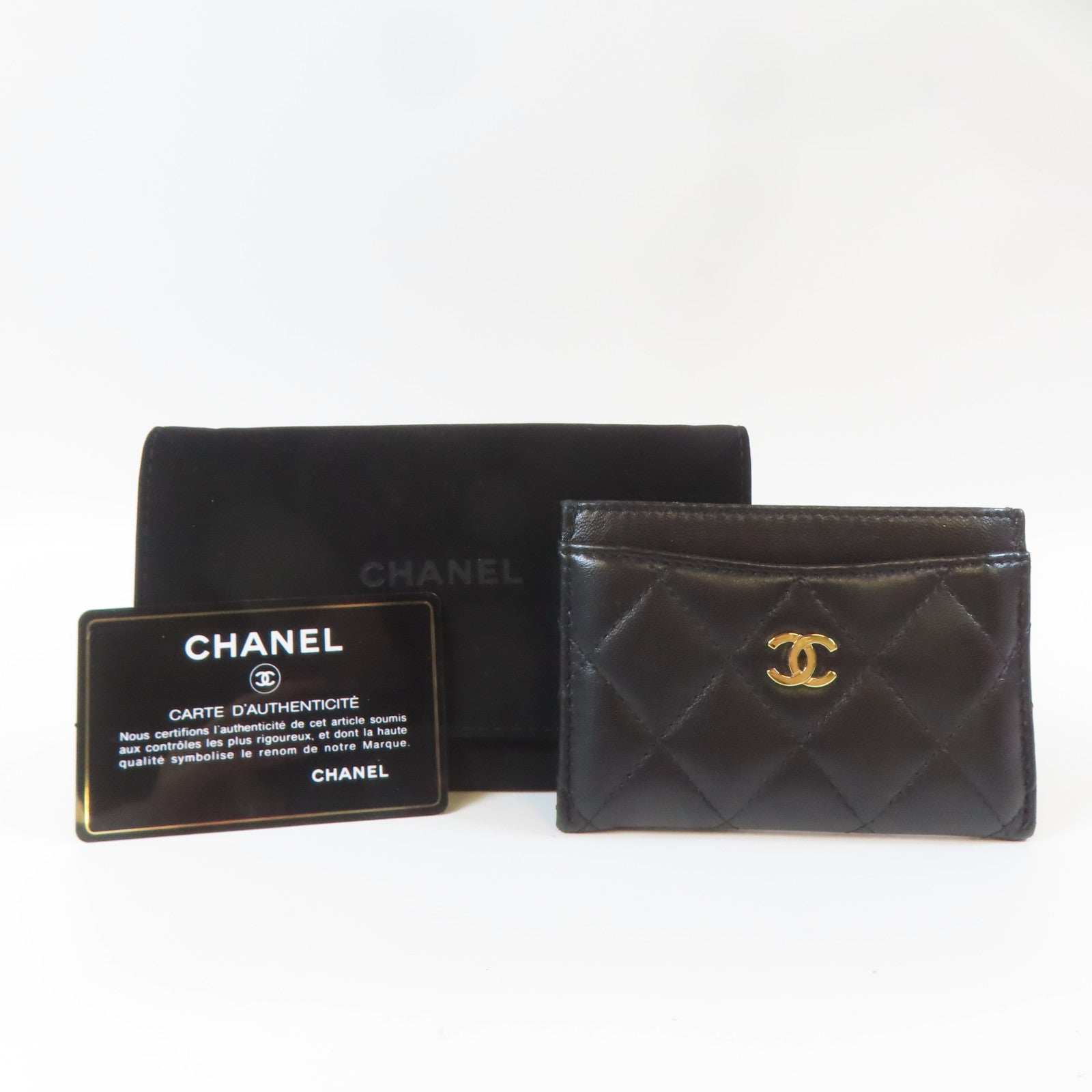 CHANEL 菱格羊皮皮革Card Holder金扣卡片套黑色