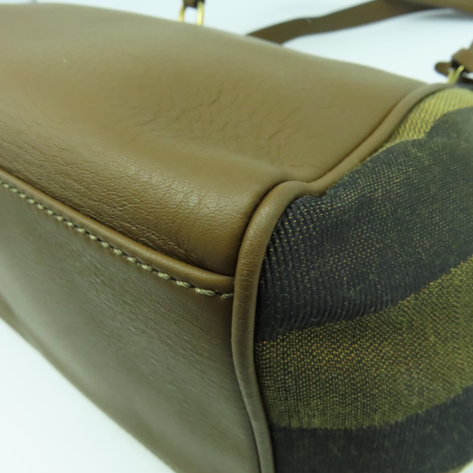FENDI 【激減優惠】帆布/皮革Shoulder Bag金扣肩背袋啡色