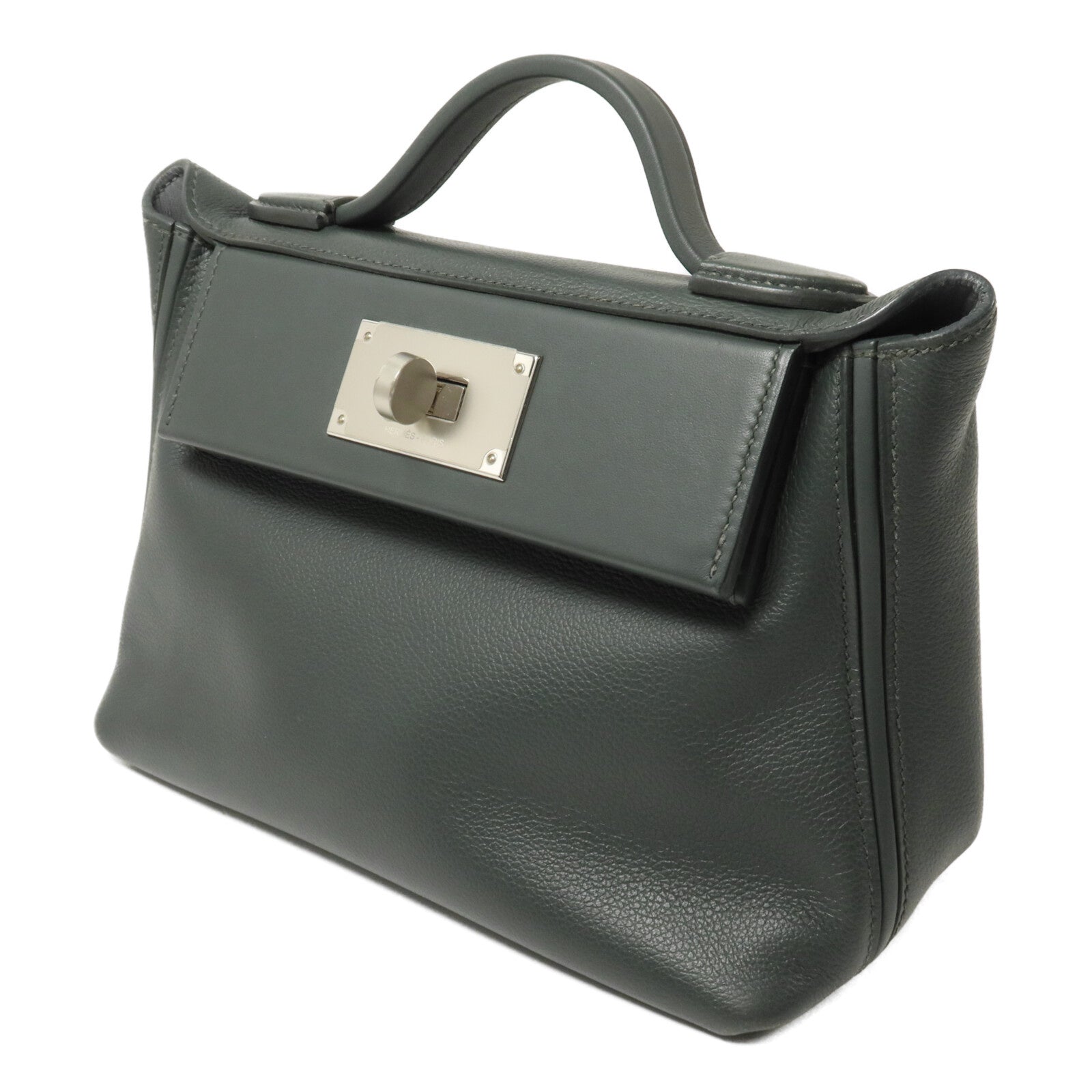 HERMES Evercolor皮革24/24 Mini手挽肩背兩用袋Vert Mangrove/Gris Pantin