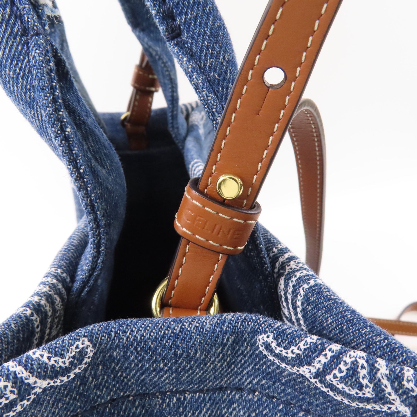 CELINE 牛仔布Shoulder Bag金扣手挽肩背兩用袋