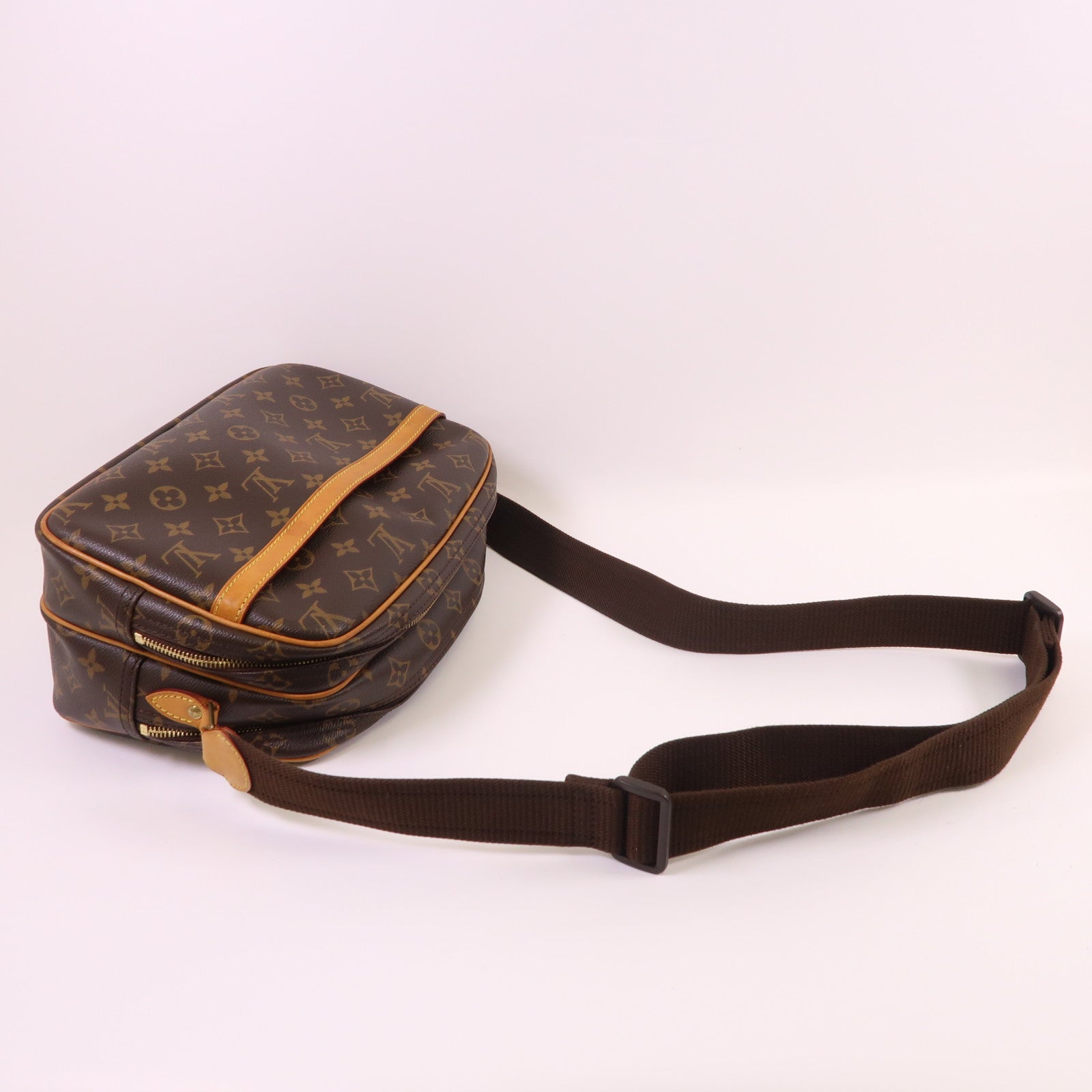 LOUIS VUITTON Monogram Reporter PM金扣肩背袋棕色