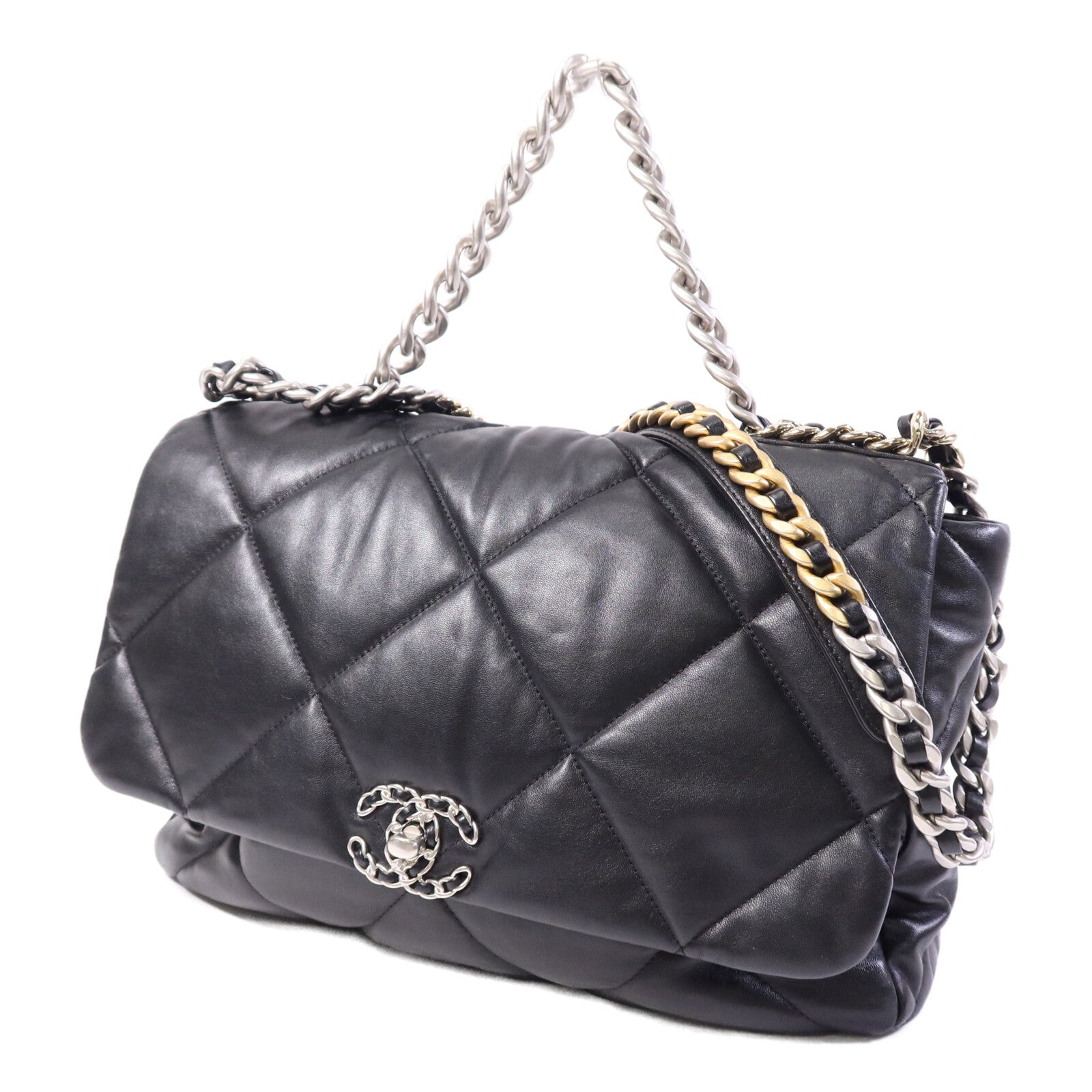 CHANEL 羊皮皮革Chanel 19 Large鏈帶手挽肩背兩用袋