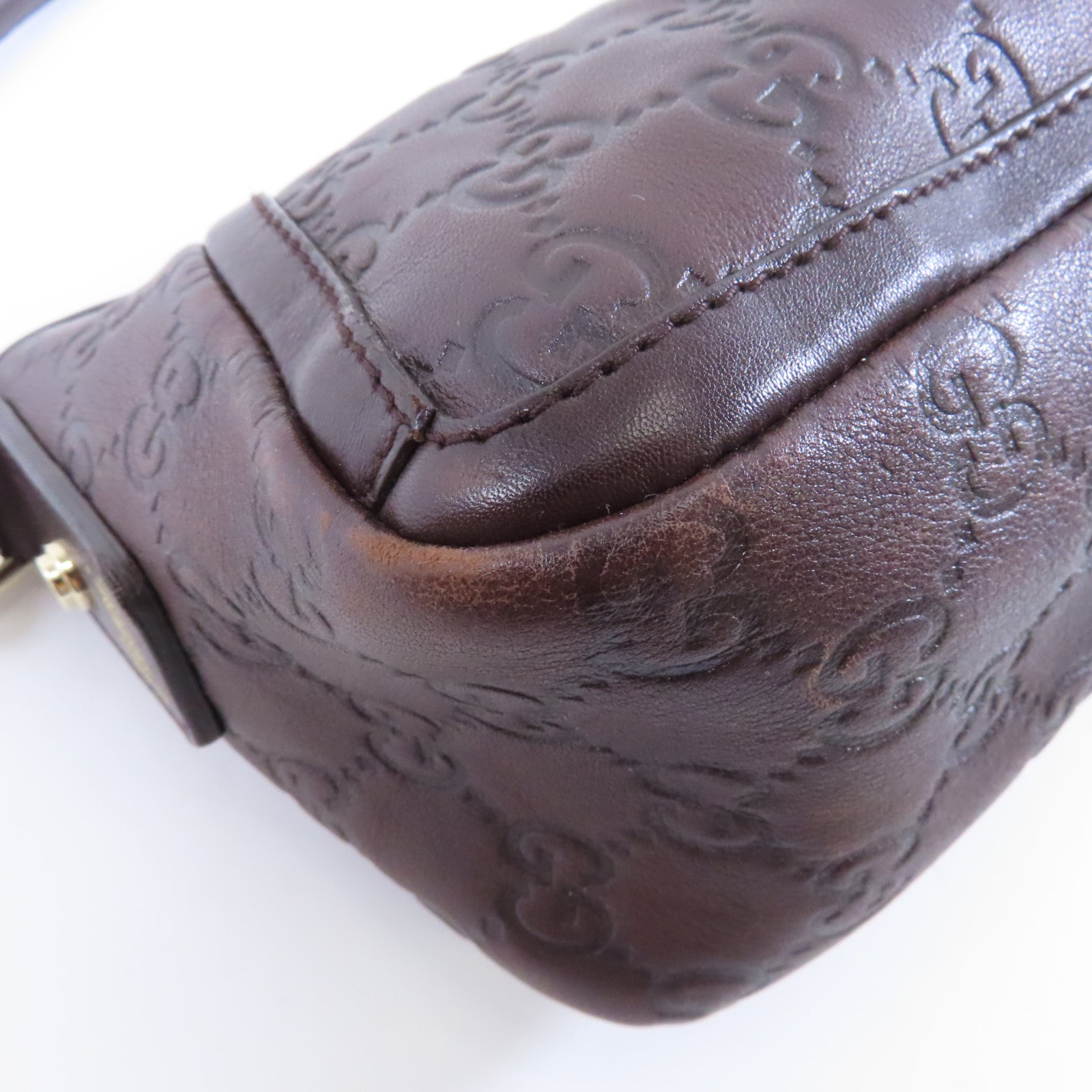 GUCCI 牛皮皮革Handbag金扣手挽袋啡色