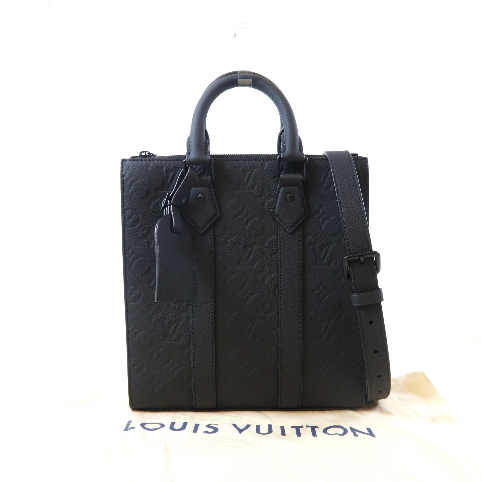 LOUIS VUITTON Taurillon Monogram Sac Plat手挽肩背兩用袋黑色