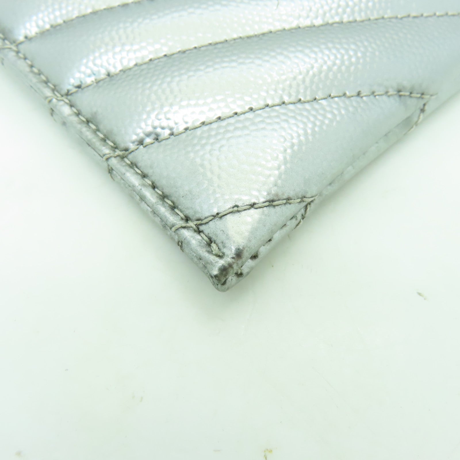 SAINT LAURENT 【激減優惠】牛皮皮革Clutch Bag銀扣錢包銀色