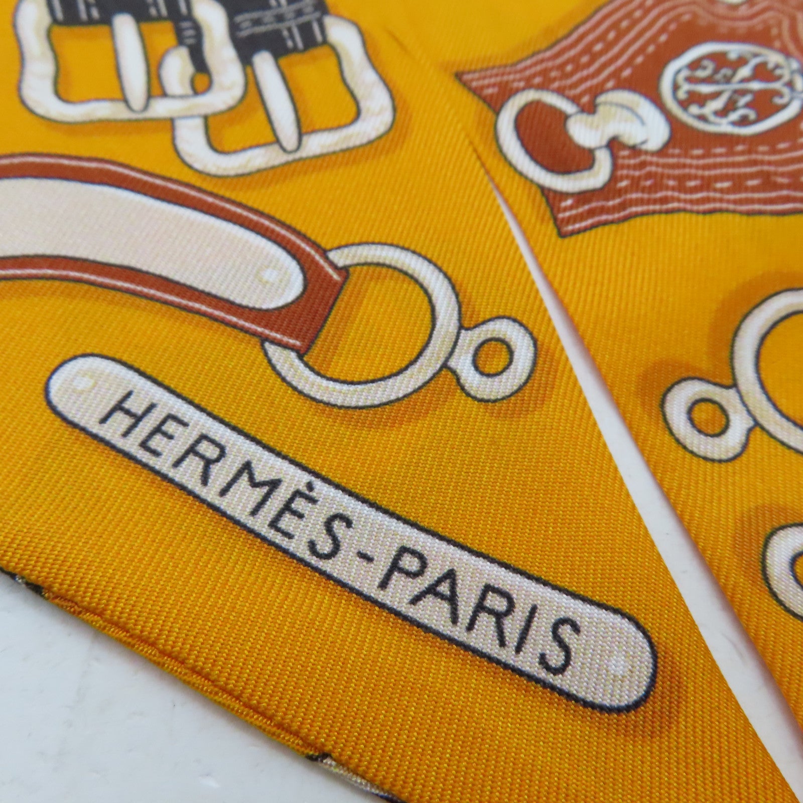 HERMES 絲質Twilly絲巾橙色