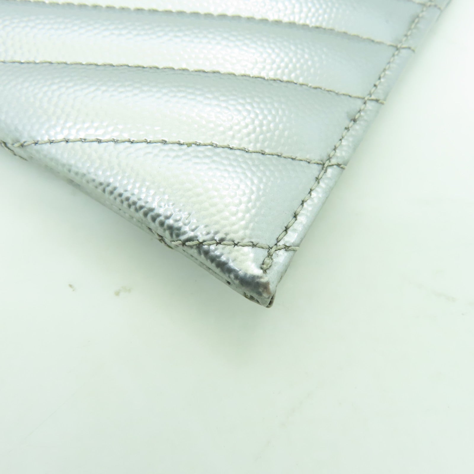 SAINT LAURENT 【激減優惠】牛皮皮革Clutch Bag銀扣錢包銀色