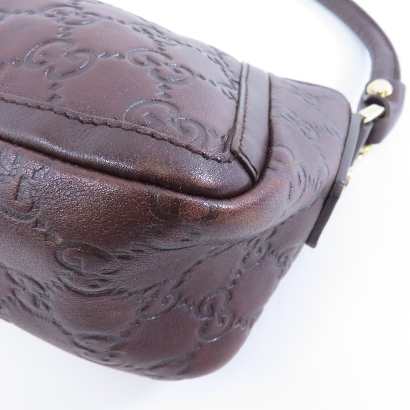 GUCCI 牛皮皮革Handbag金扣手挽袋啡色