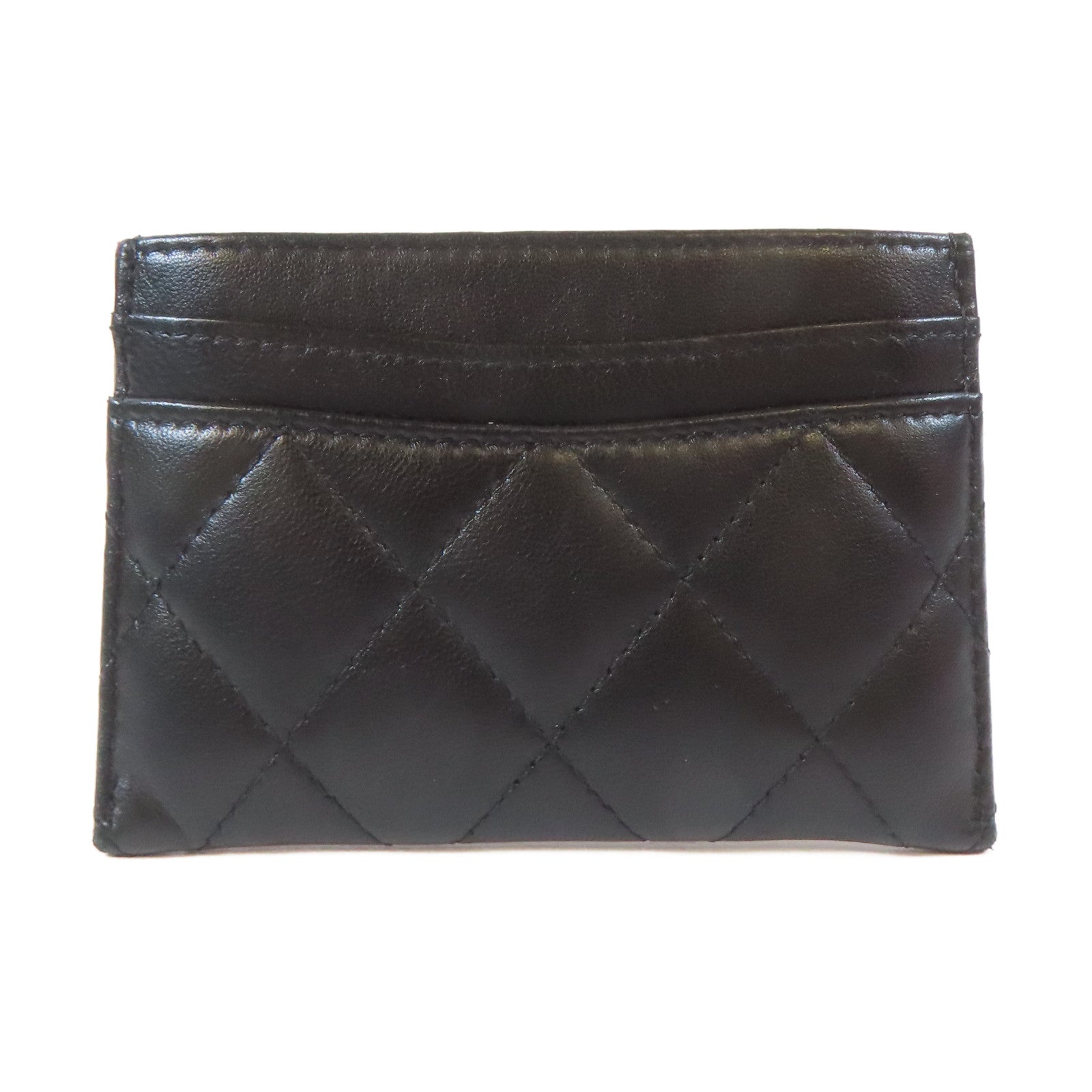 CHANEL 菱格羊皮皮革Card Holder金扣卡片套黑色