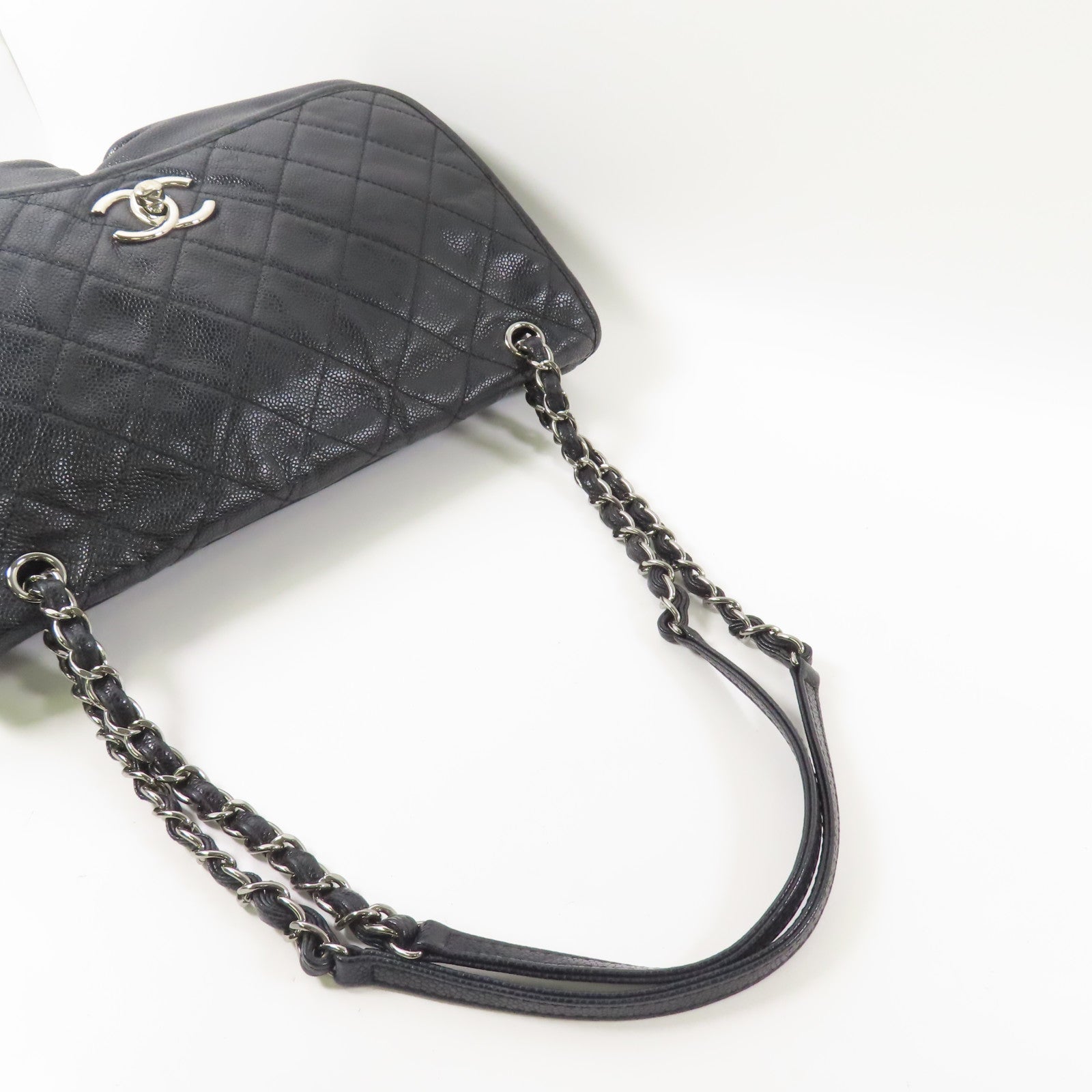 CHANEL 牛皮皮革Split Pocket Flap銀扣肩背袋
