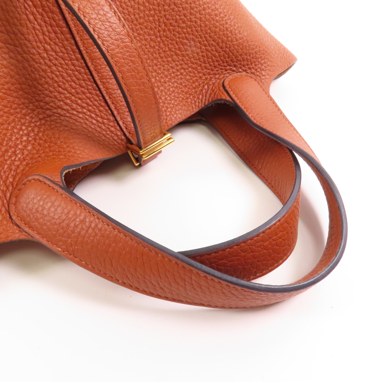 HERMES Clemence皮革Picotin PM金扣手挽袋Cuivre