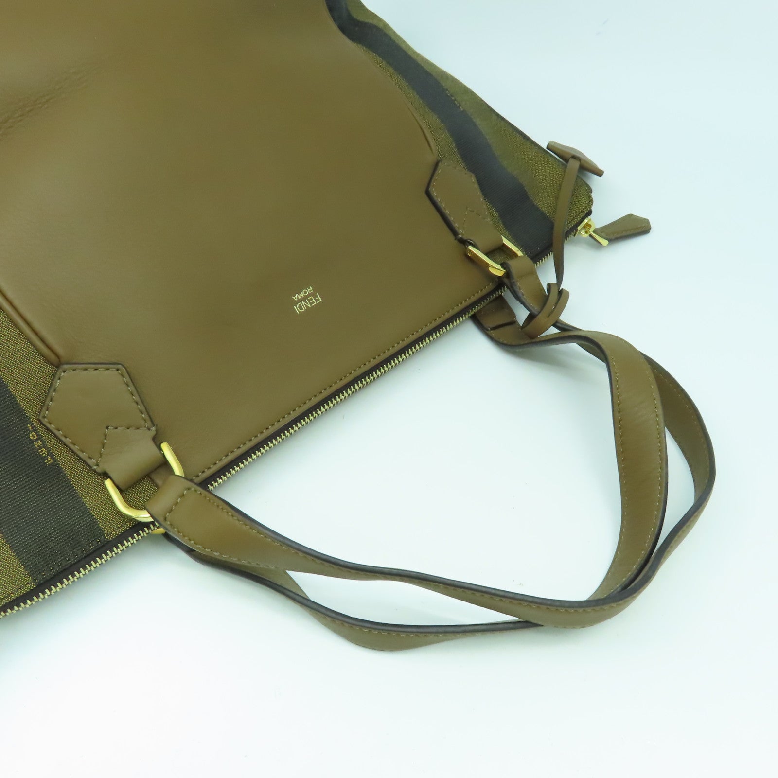 FENDI 【激減優惠】帆布/皮革Shoulder Bag金扣肩背袋啡色