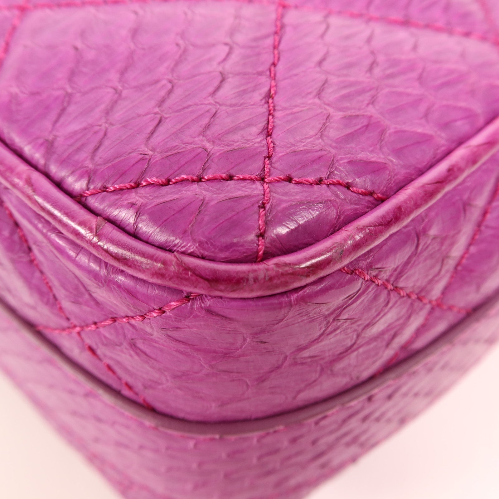 CHANEL 蛇皮皮革Shoulder Bag銀扣手挽肩背兩用袋