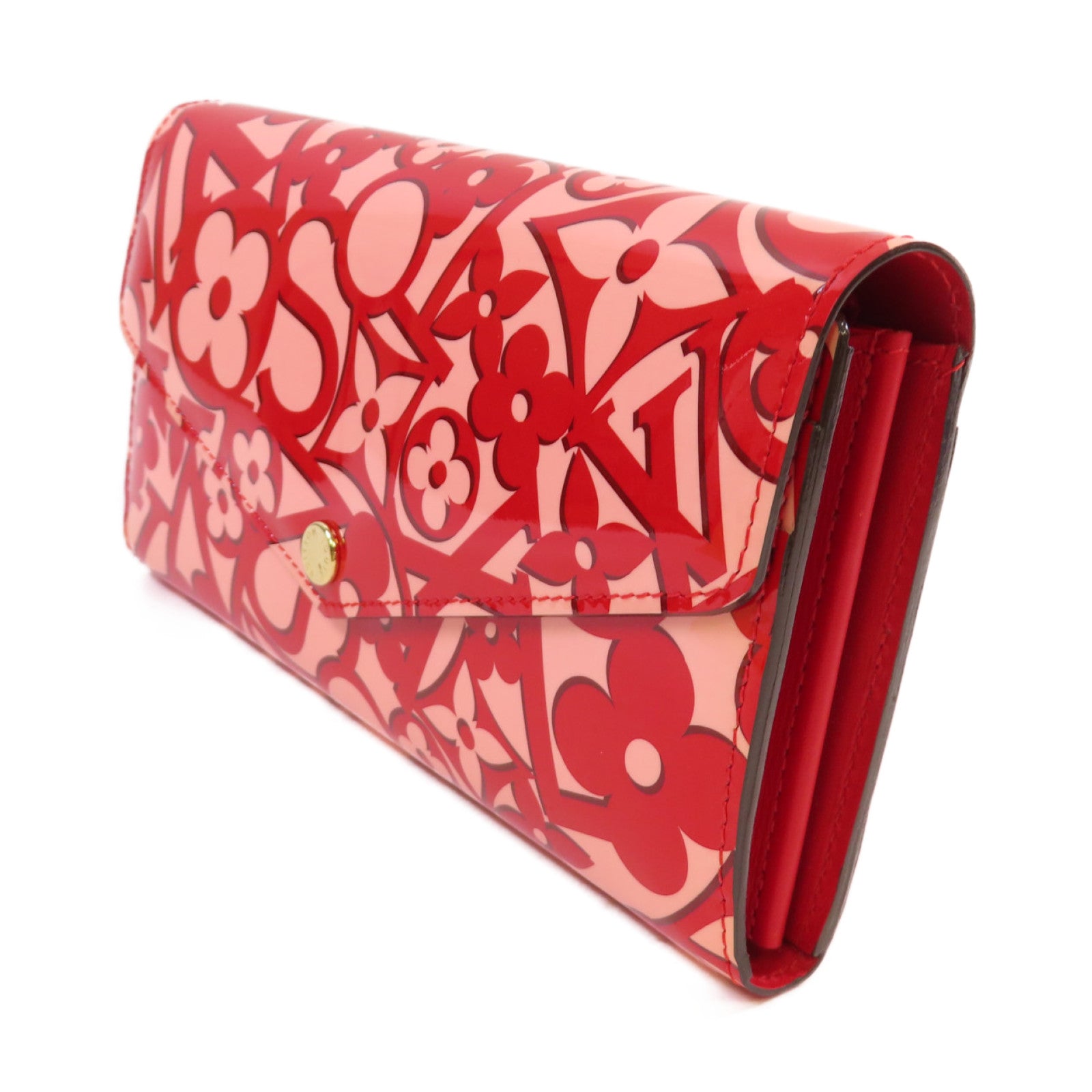 LOUIS VUITTON Vernis Sweet Monogram Portefeuille Sarah金扣長錢包紅色/粉紅色
