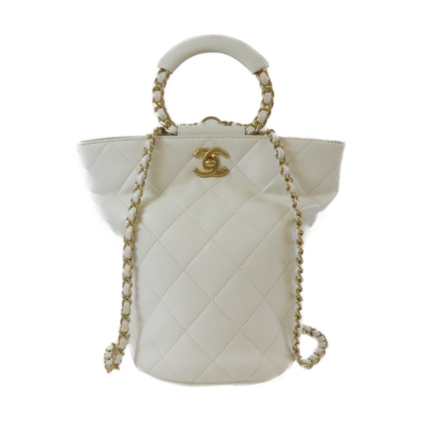 CHANEL 【激減優惠】菱格羊皮皮革In the Loop Backpack金扣背包白色