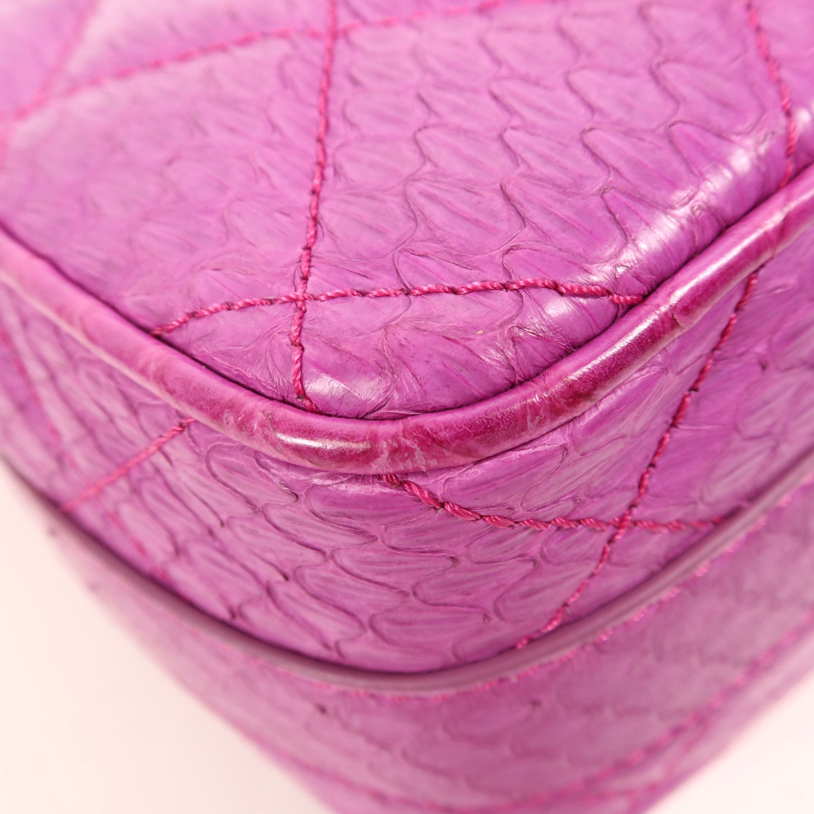 CHANEL 蛇皮皮革Shoulder Bag銀扣手挽肩背兩用袋