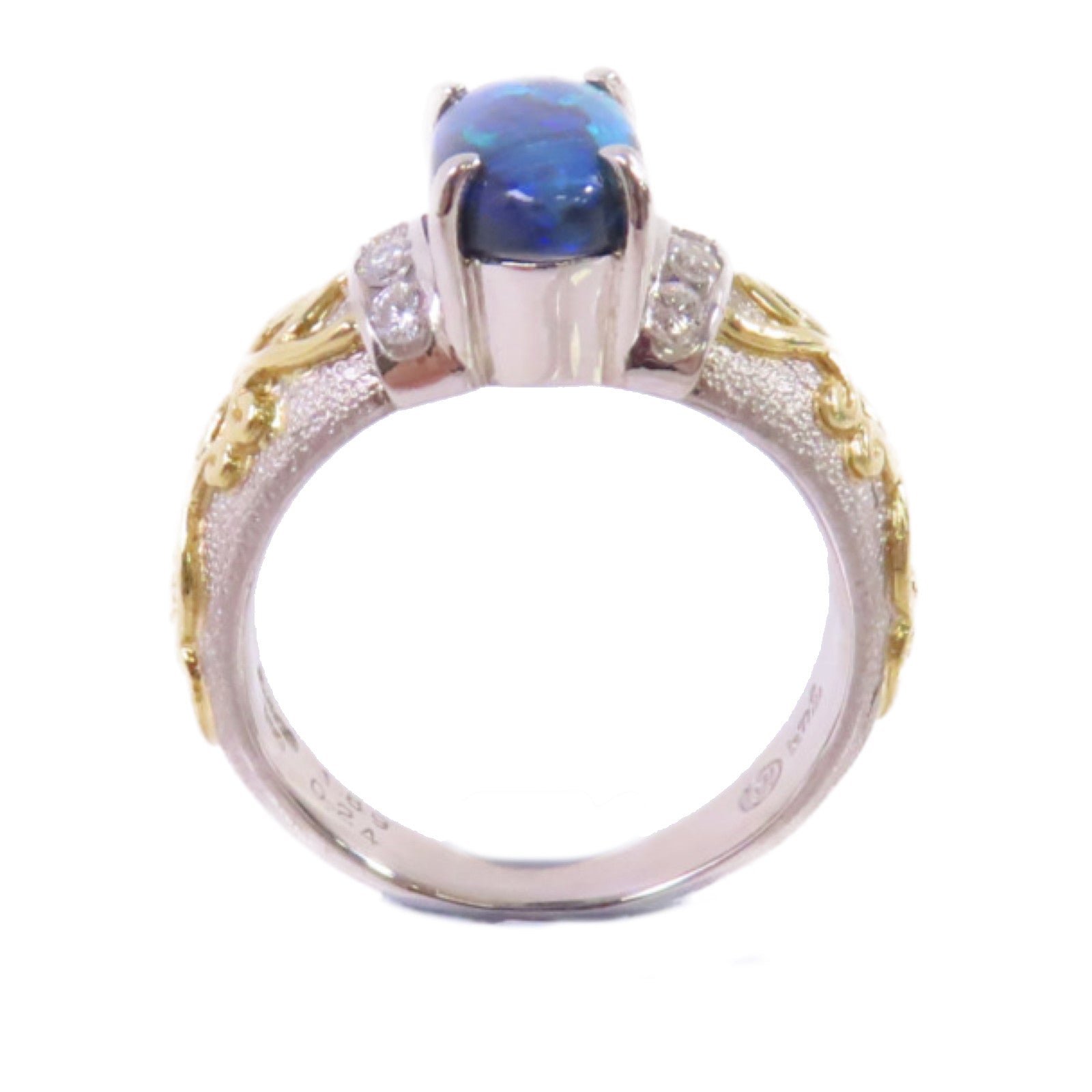 JEWELRY PT900鉑金/18K黃金/1.89ct黑蛋白石/0.24ct鑽石Black Opal/Diamond Ring戒指US#7