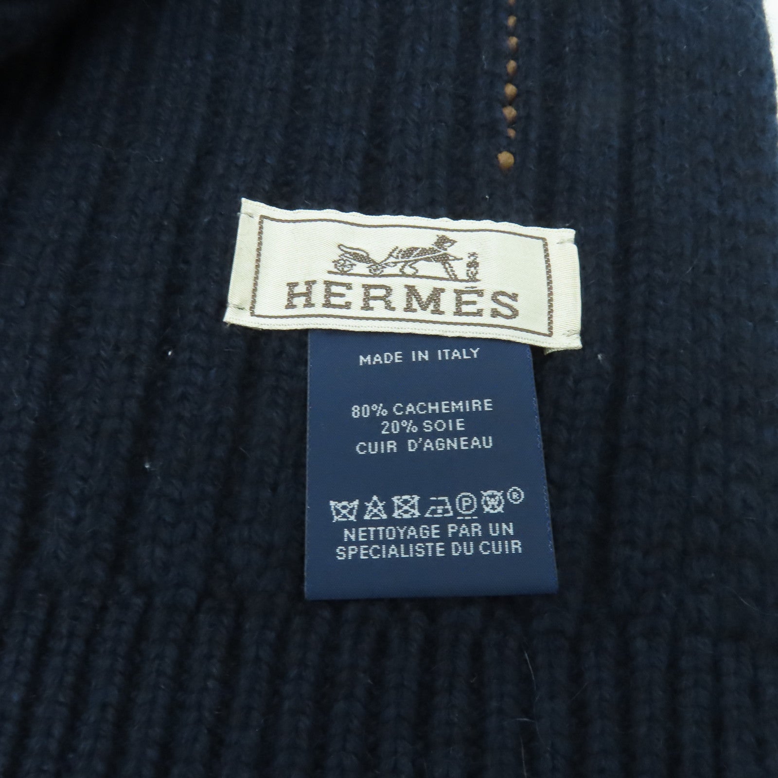 HERMES 【激減優惠】羊絨/絲質Scarf圍巾深藍色