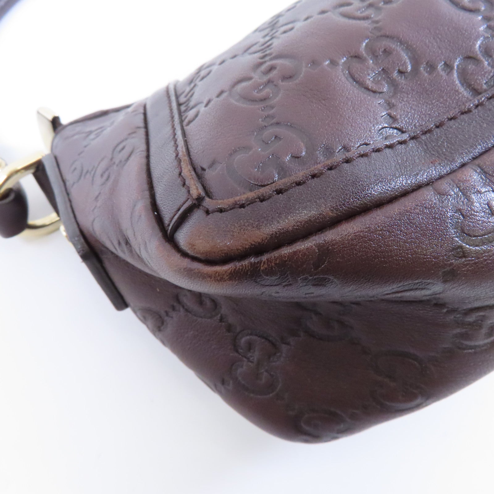 GUCCI 牛皮皮革Handbag金扣手挽袋啡色
