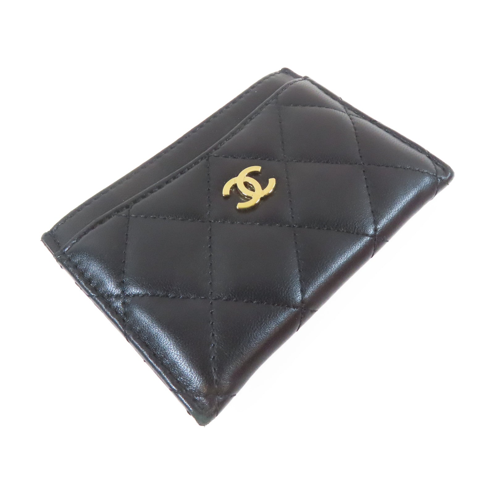 CHANEL 菱格羊皮皮革Card Holder金扣卡片套黑色