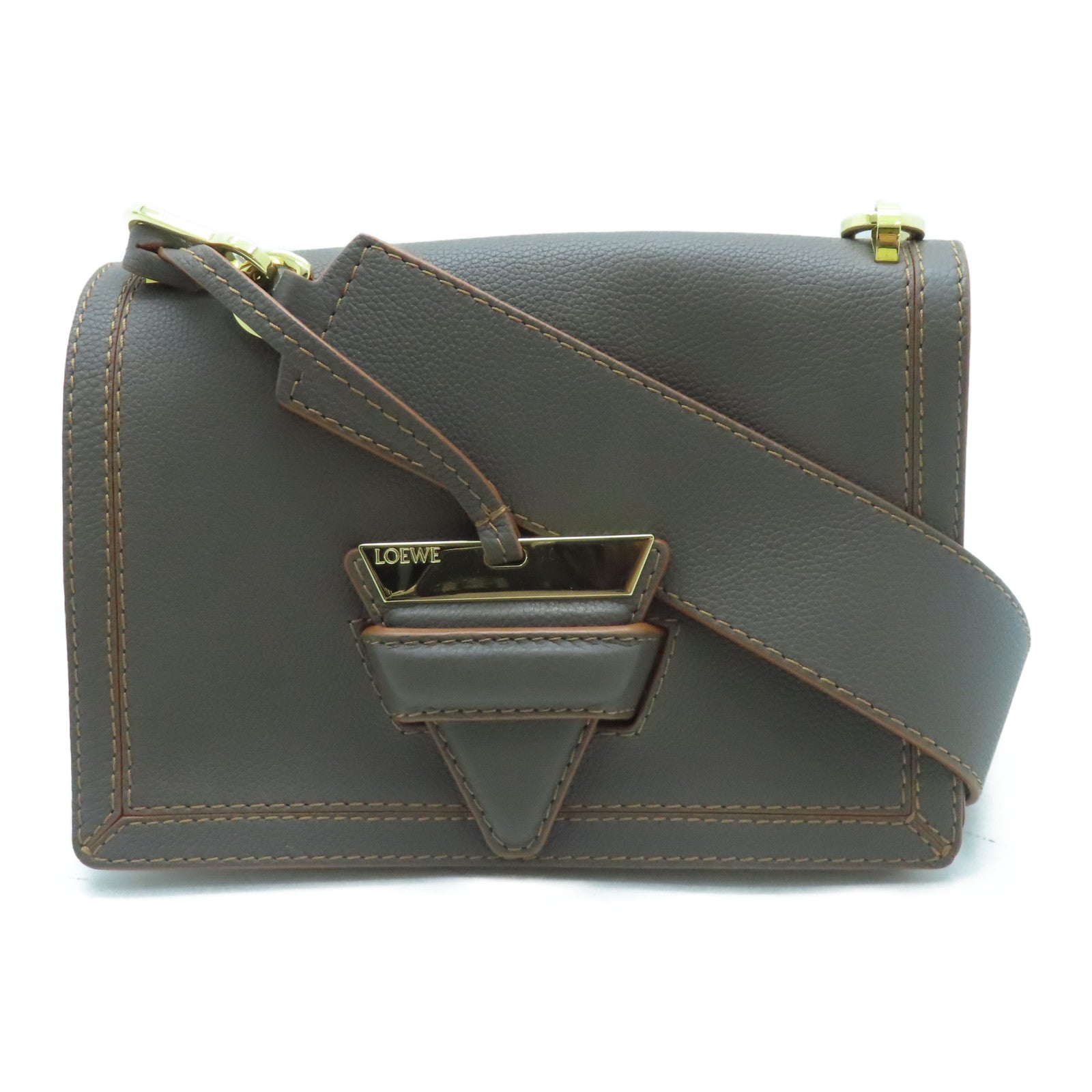 LOEWE 牛皮皮革Shoulder Bag金扣肩背袋灰色