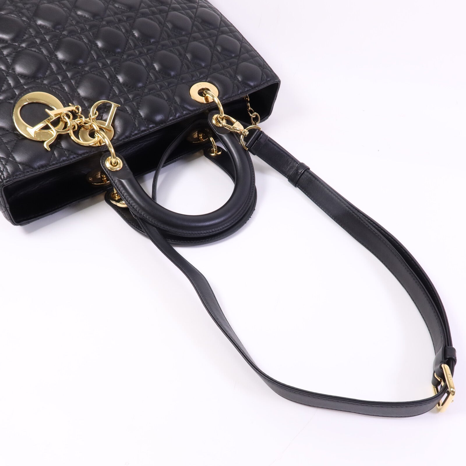 Dior 羊皮皮革Lady Dior GM金扣手挽肩背兩用袋