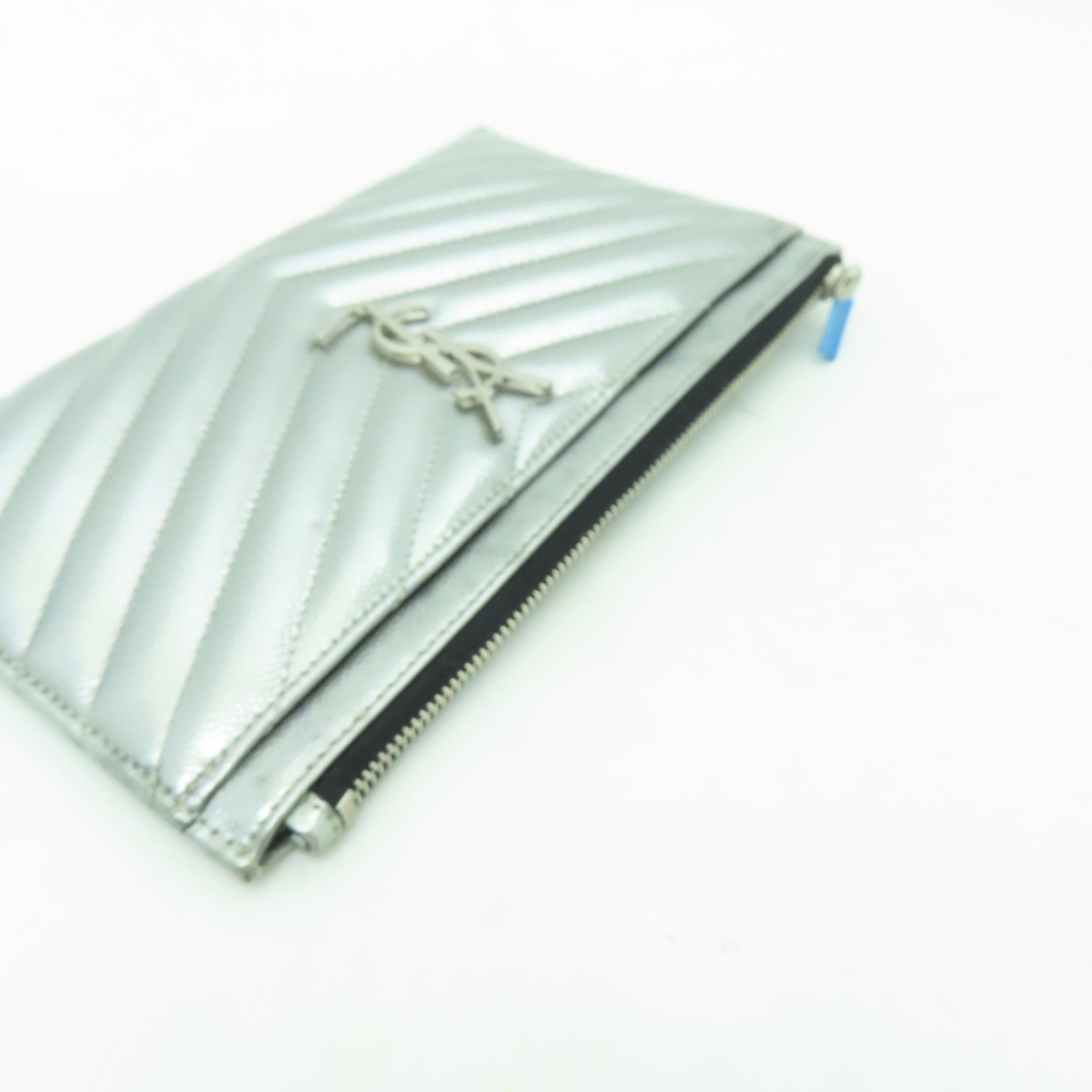 SAINT LAURENT 【激減優惠】牛皮皮革Clutch Bag銀扣錢包銀色