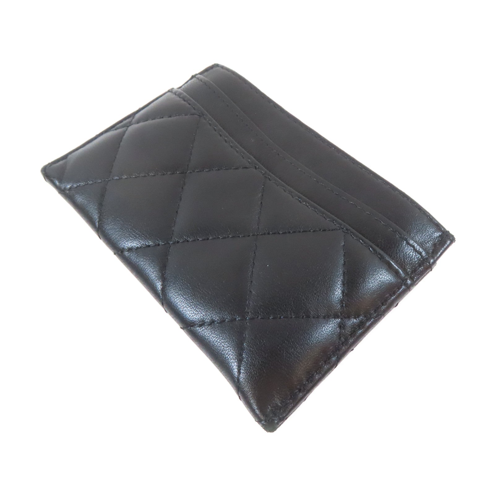 CHANEL 菱格羊皮皮革Card Holder金扣卡片套黑色
