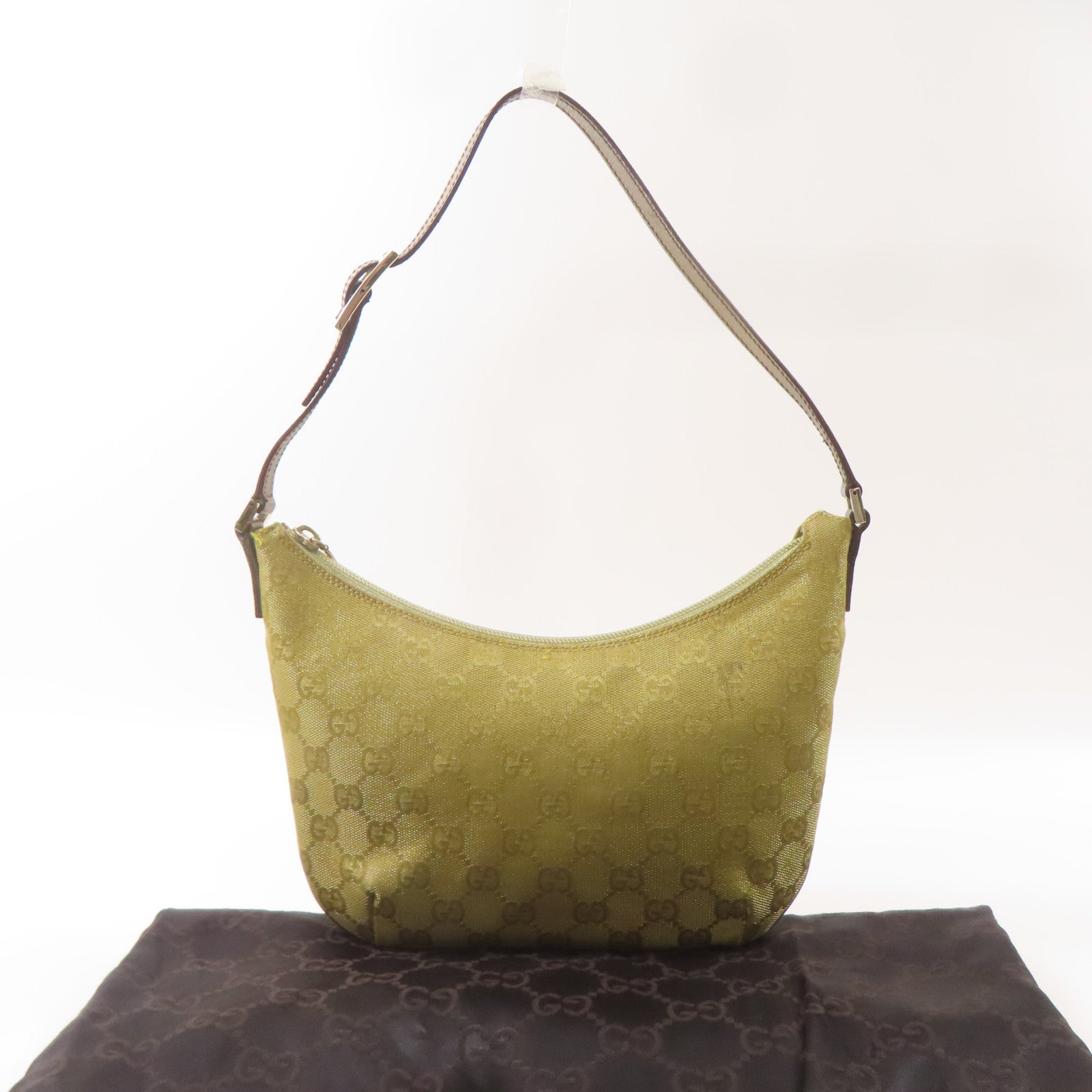 GUCCI 帆布/皮革Shoulder Bag銀扣肩背袋金色
