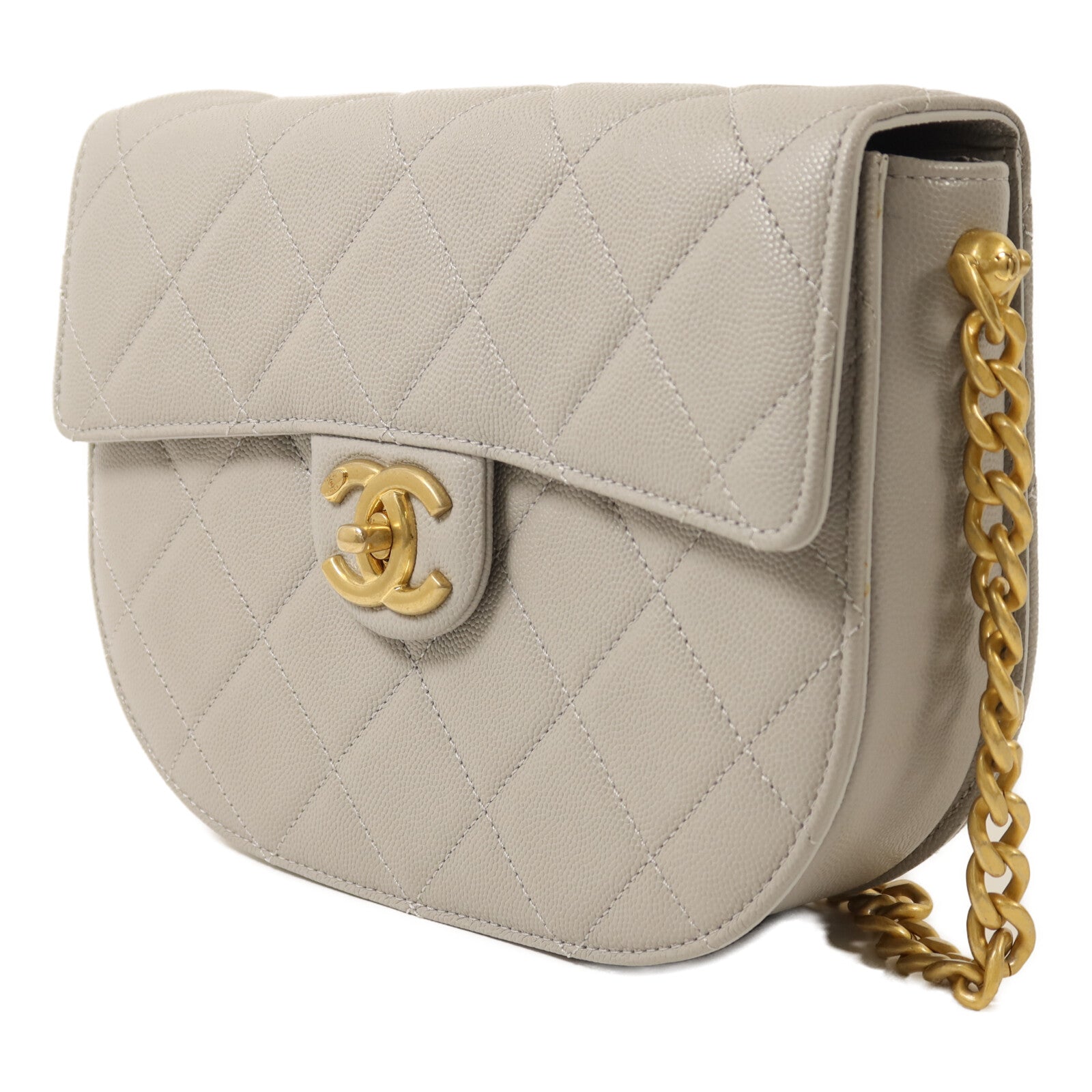 CHANEL 牛皮皮革Round Messenger Bag 21S金扣鏈帶肩背袋
