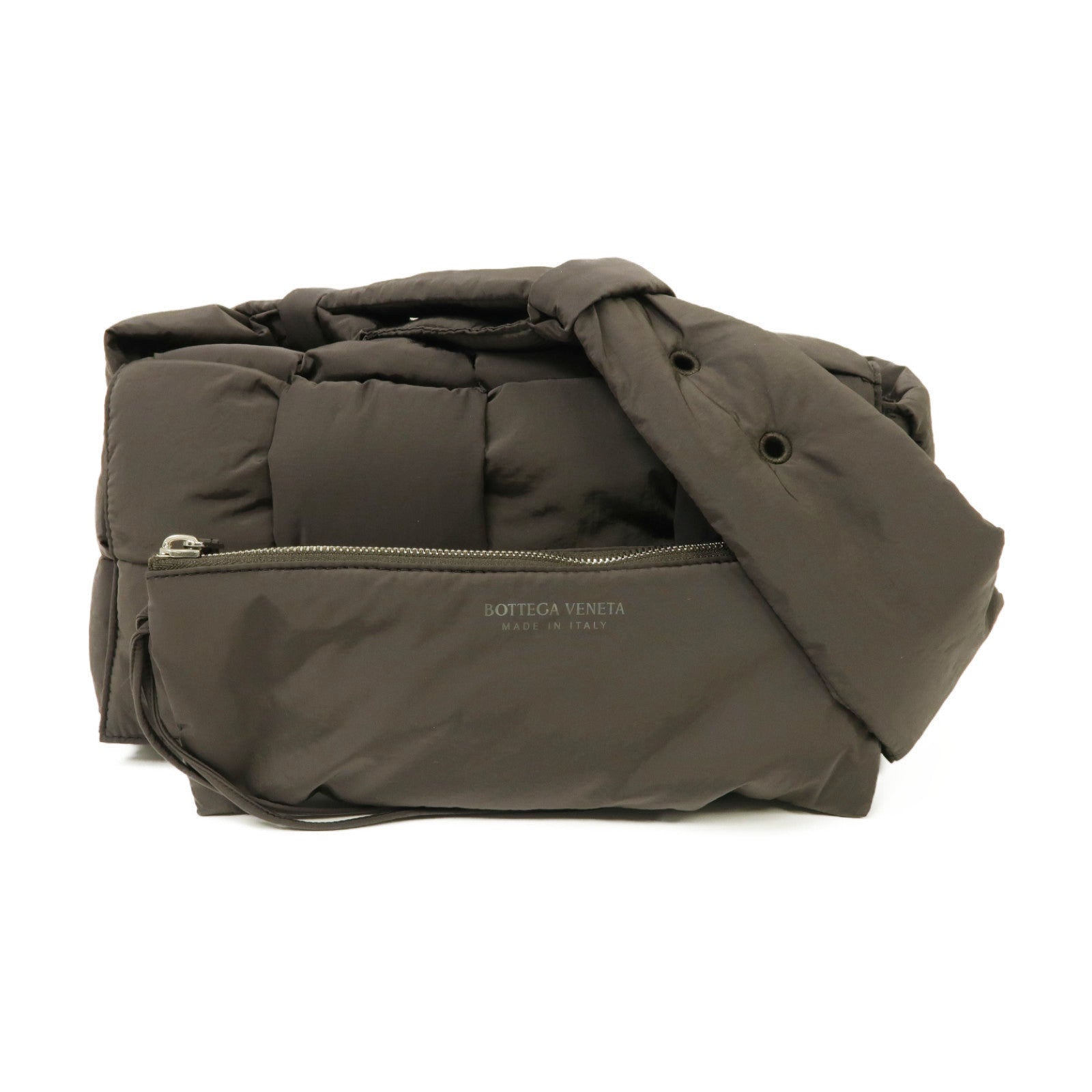 BOTTEGA VENETA 尼龍Padded Tech Cassette銀扣肩背袋灰色