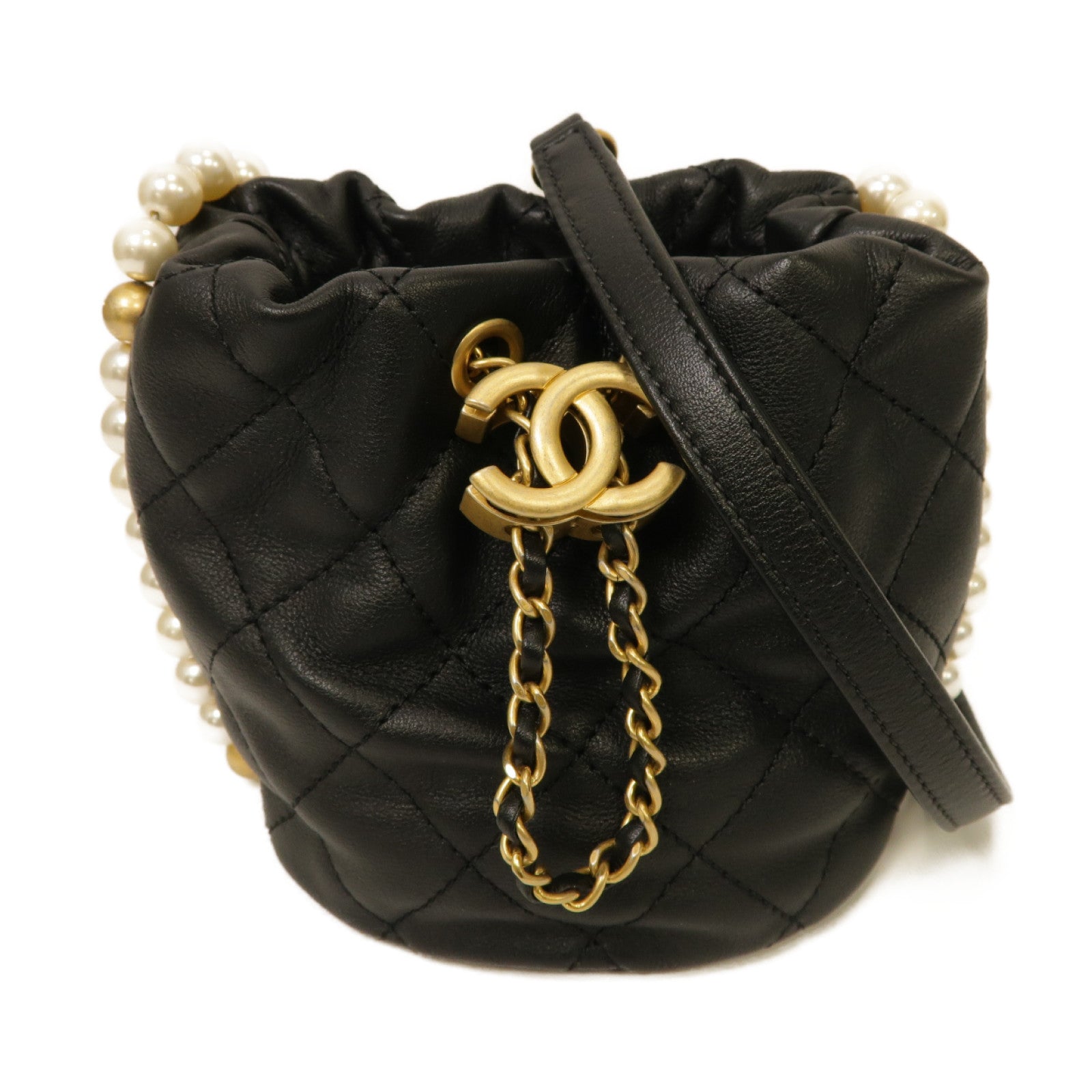 CHANEL 菱格羊皮皮革Shoulder Bag金扣肩背袋黒色
