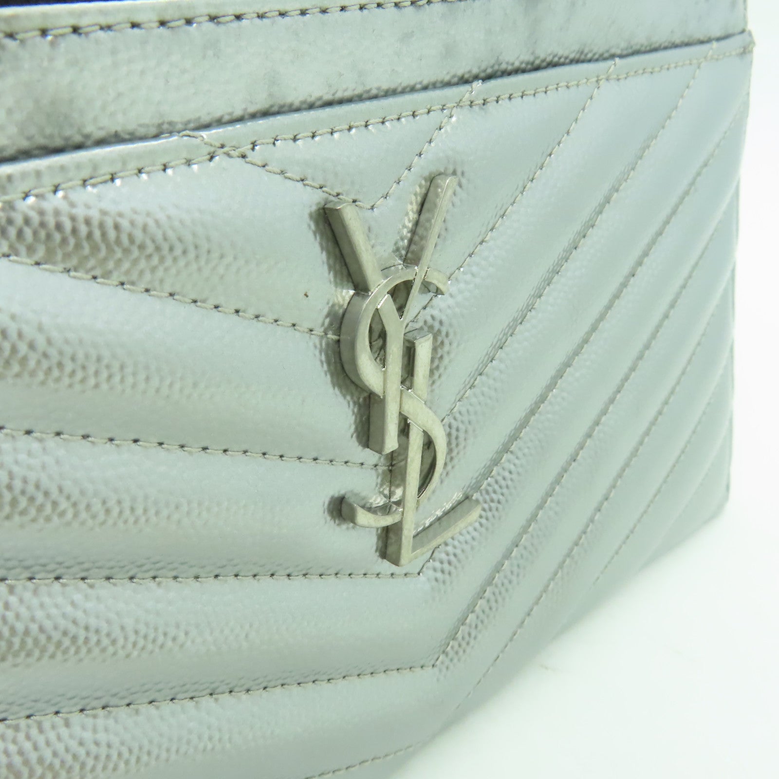 SAINT LAURENT 【激減優惠】牛皮皮革Clutch Bag銀扣錢包銀色