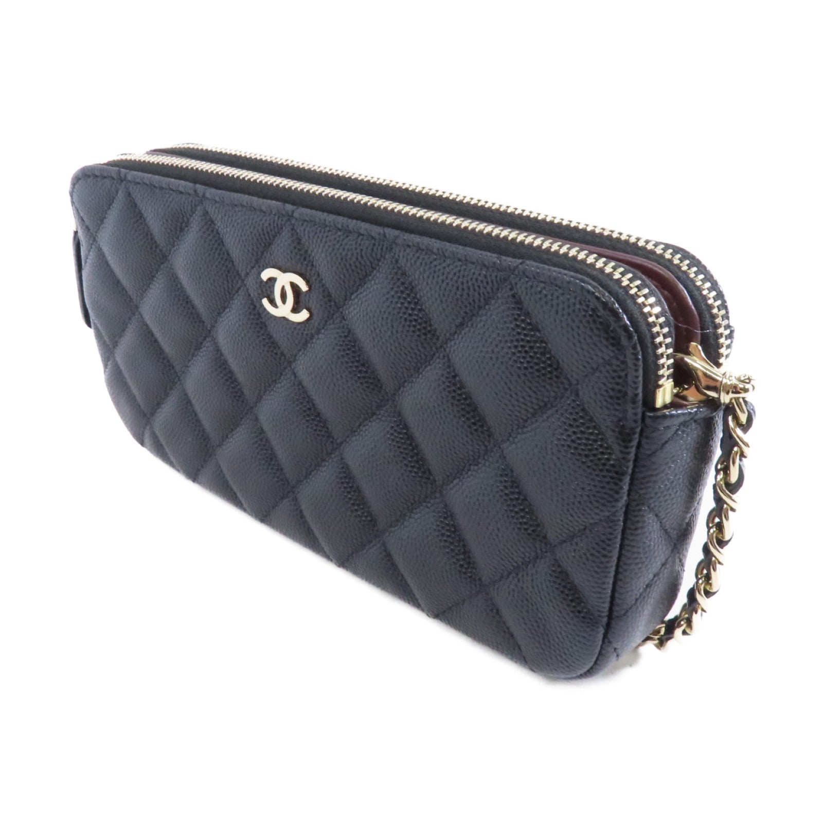 CHANEL 皮革Chain Shoulder金扣鏈帶肩背袋黑色