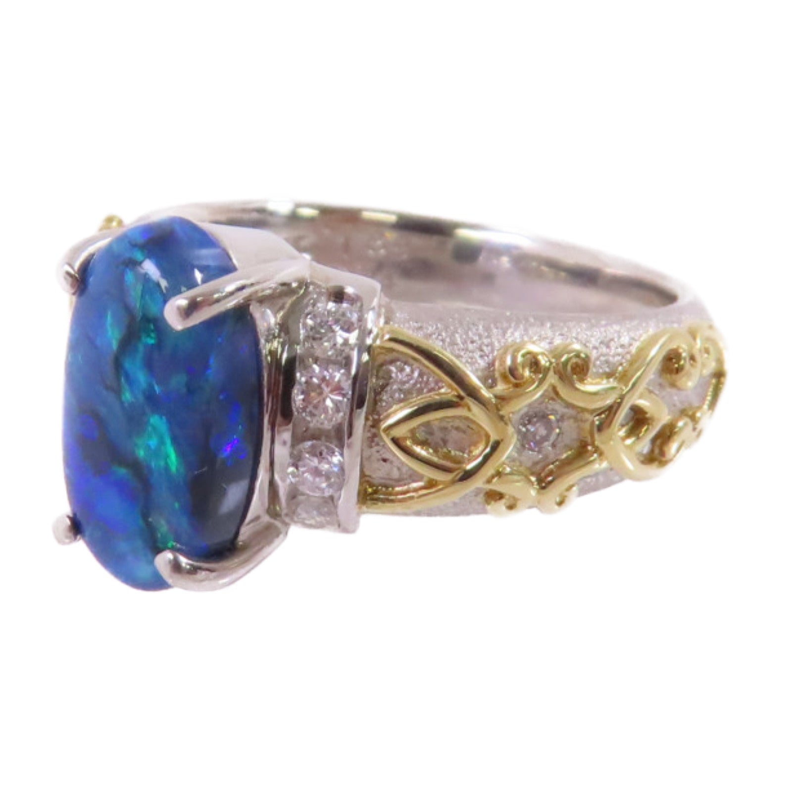 JEWELRY PT900鉑金/18K黃金/1.89ct黑蛋白石/0.24ct鑽石Black Opal/Diamond Ring戒指US#7