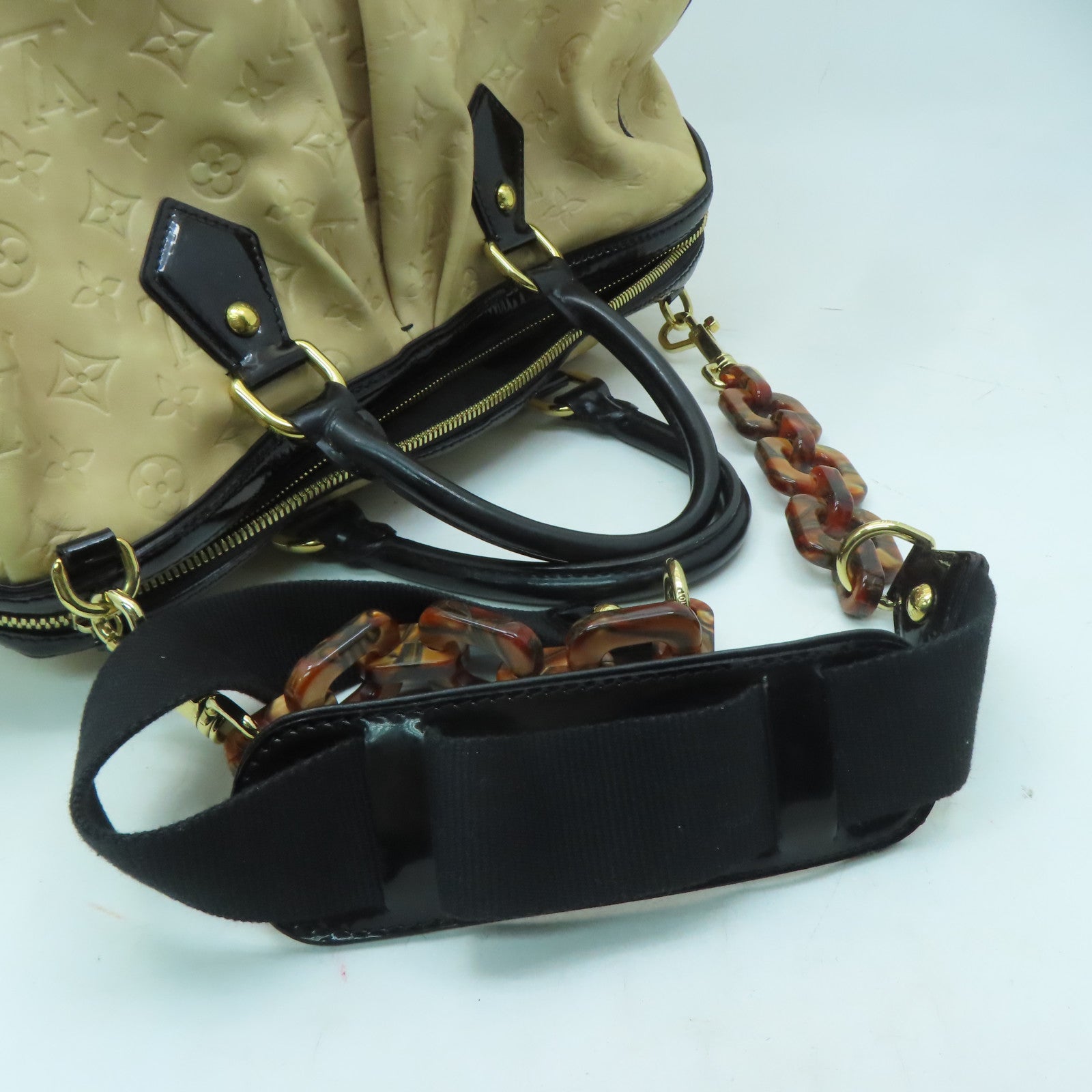 LOUIS VUITTON 【激減優惠】Monogram Stephen金扣手挽肩背兩用袋奶油米白色/黑色