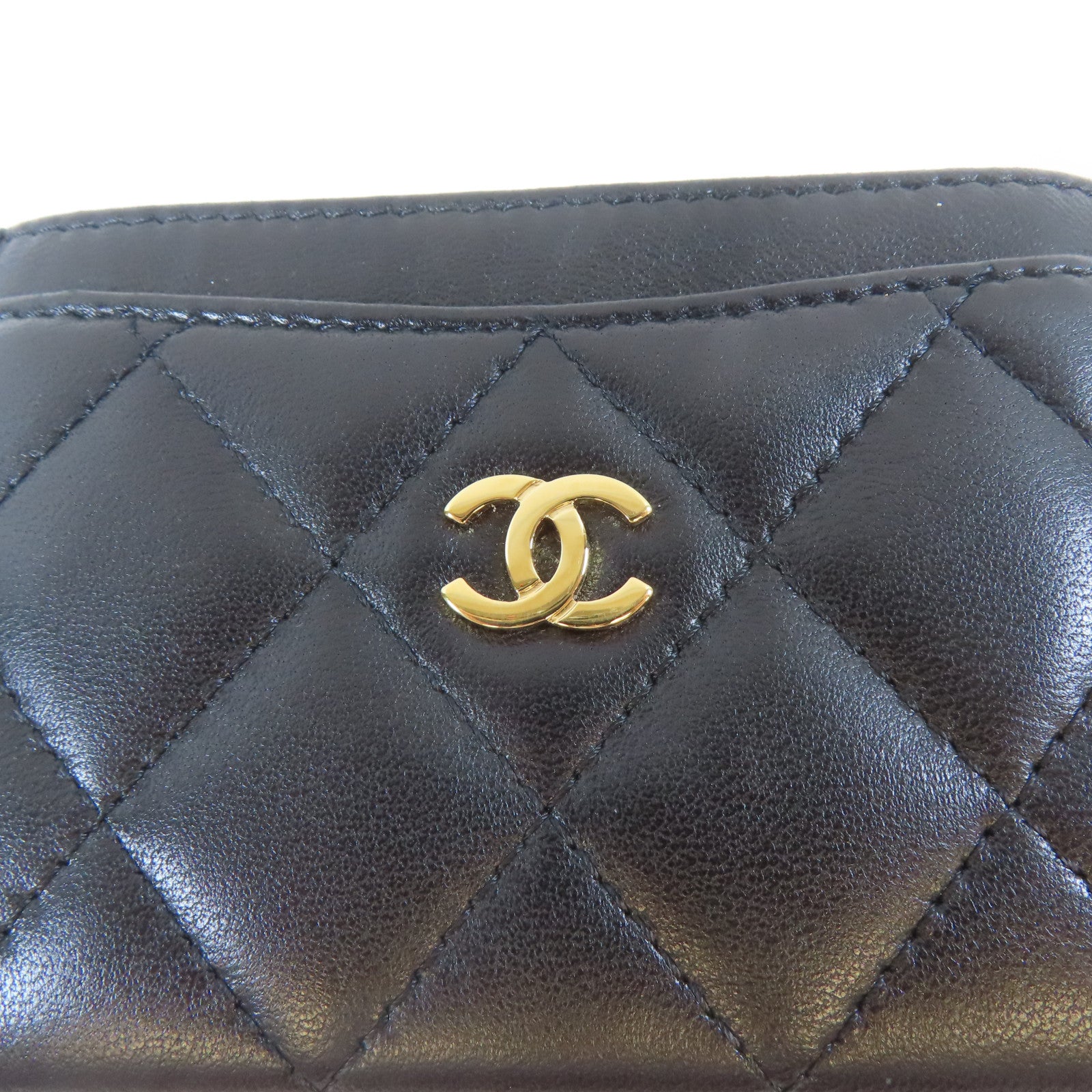 CHANEL 菱格羊皮皮革Card Holder金扣卡片套黑色