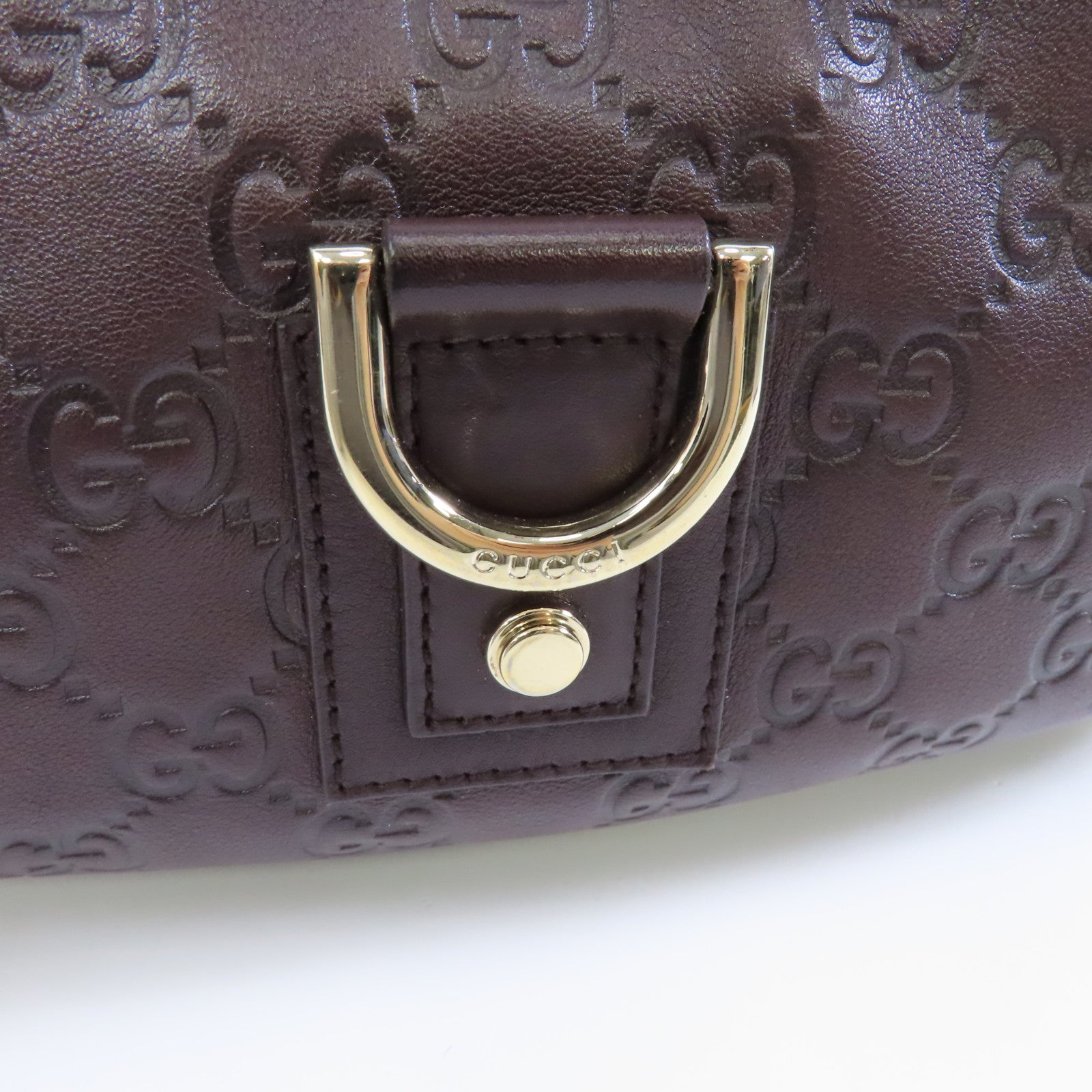 GUCCI 牛皮皮革Handbag金扣手挽袋啡色