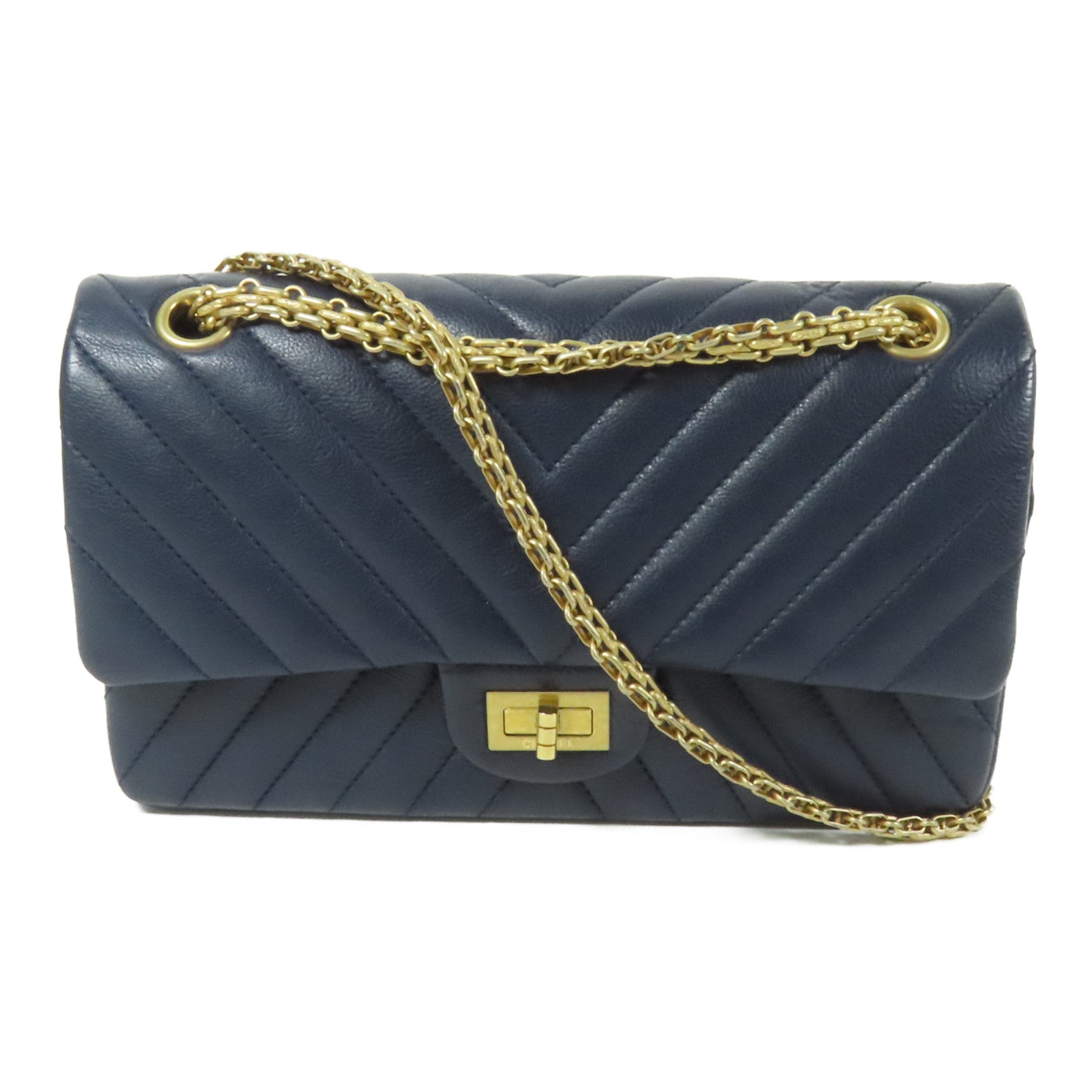 CHANEL 牛皮皮革2.55金扣鏈帶肩背袋