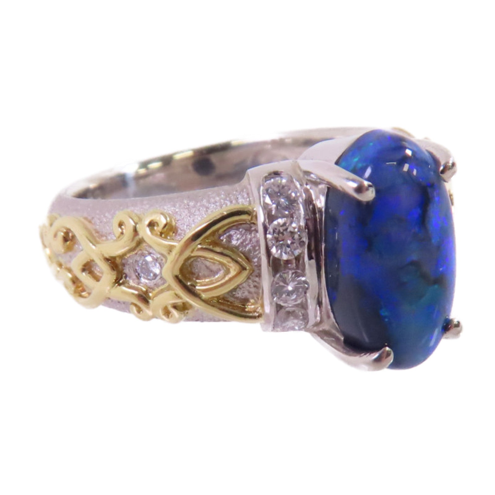 JEWELRY PT900鉑金/18K黃金/1.89ct黑蛋白石/0.24ct鑽石Black Opal/Diamond Ring戒指US#7