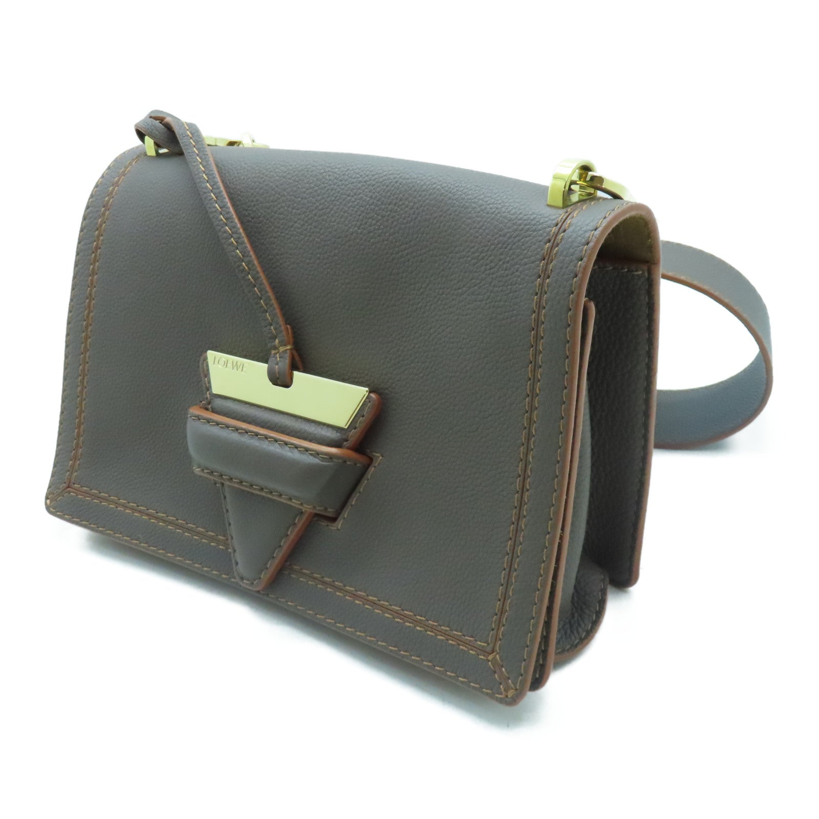 LOEWE 牛皮皮革Shoulder Bag金扣肩背袋灰色