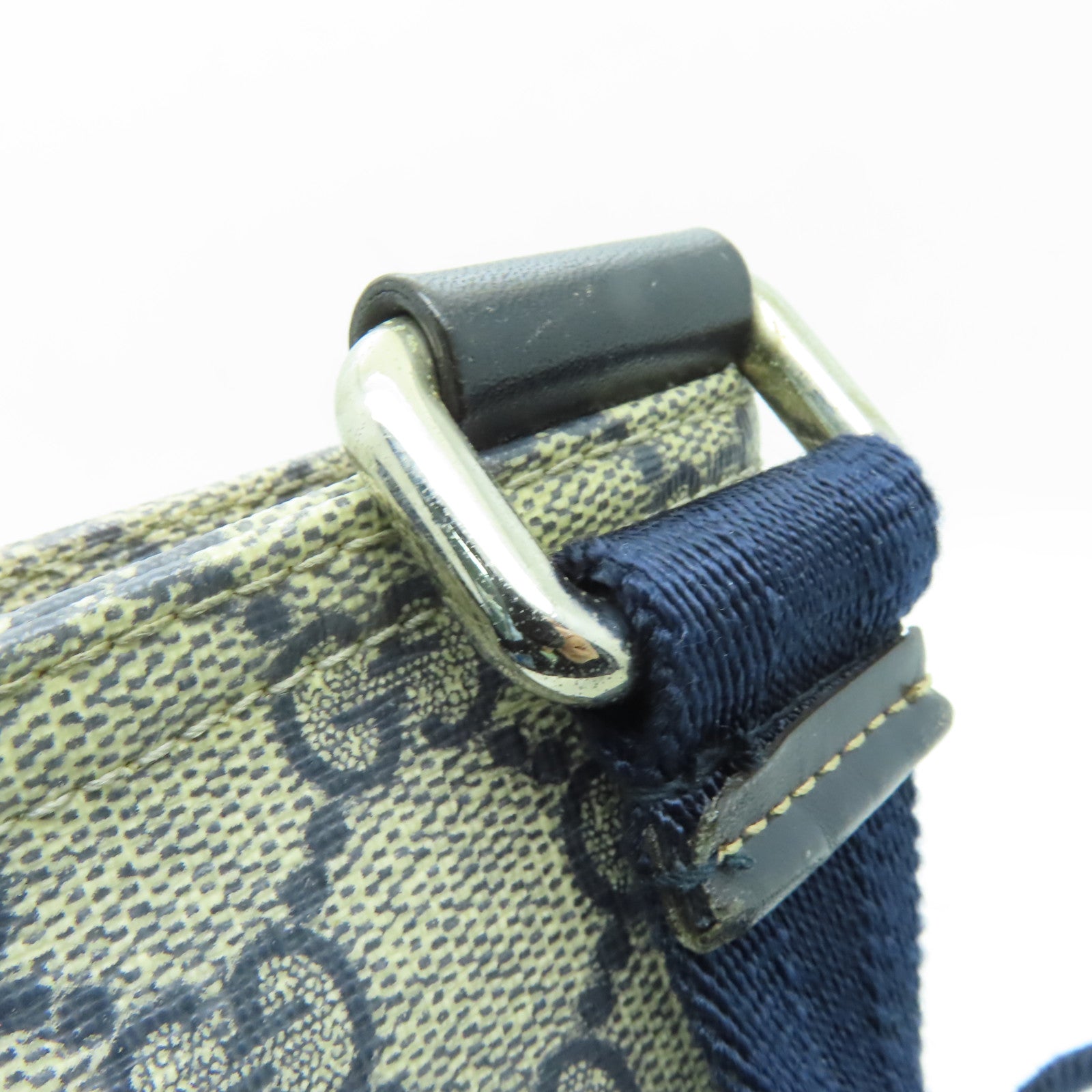 GUCCI 塗層帆布Shoulder Bag銀扣肩背袋灰色/藍色