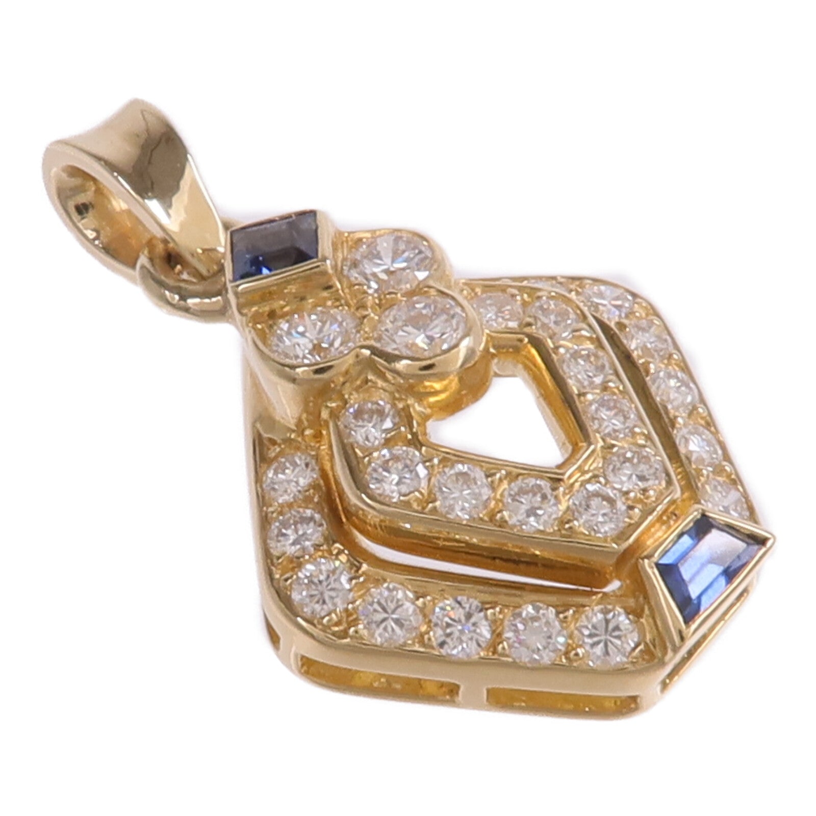 JEWELRY 18K黃金Sapphire Diamond Pendant Top藍寶石/鑽石吊墜