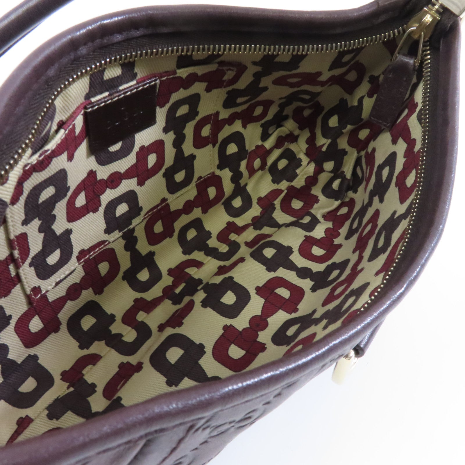GUCCI 牛皮皮革Handbag金扣手挽袋啡色