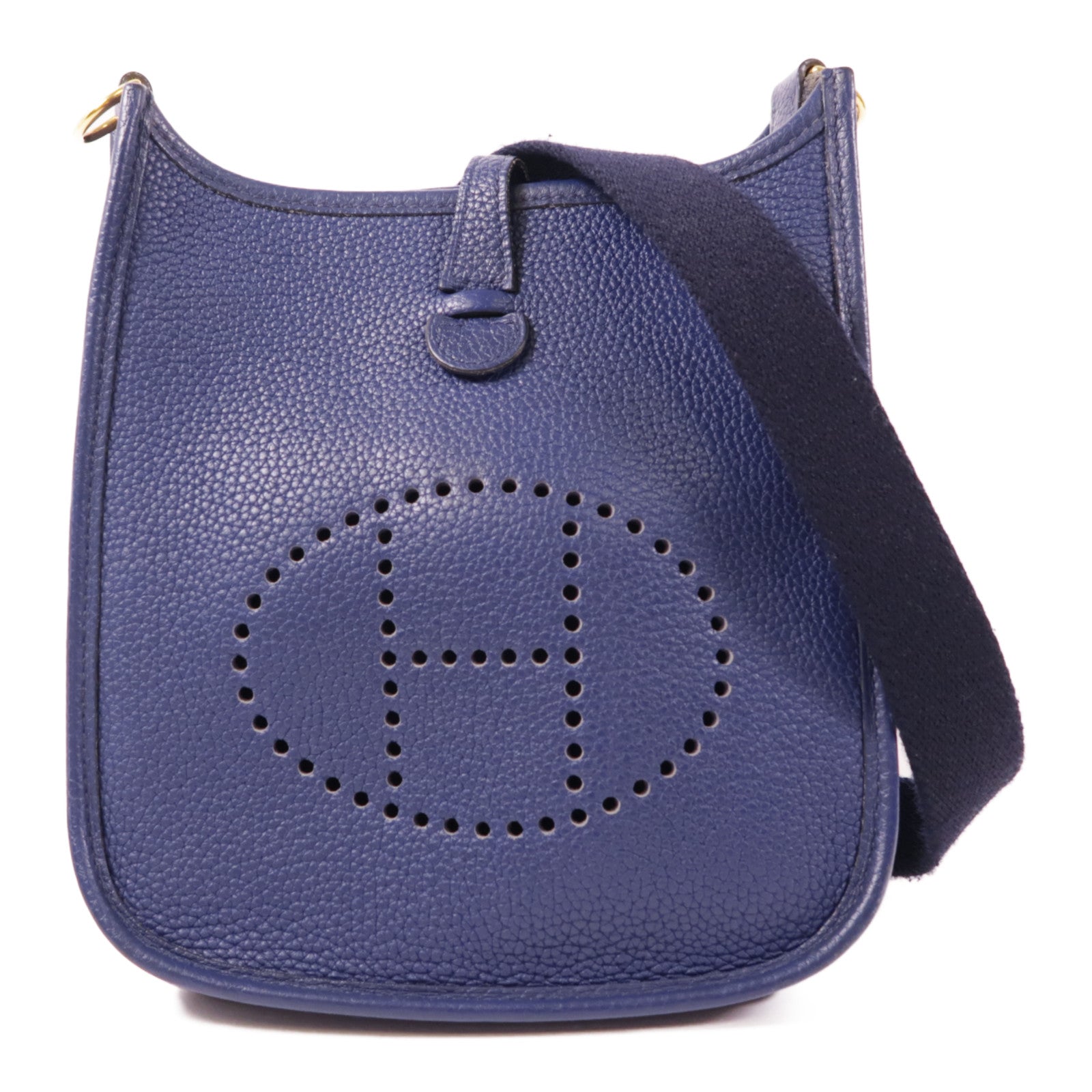 HERMES Clemence皮革Evelyne TPM金扣肩背袋Bleu Saphir